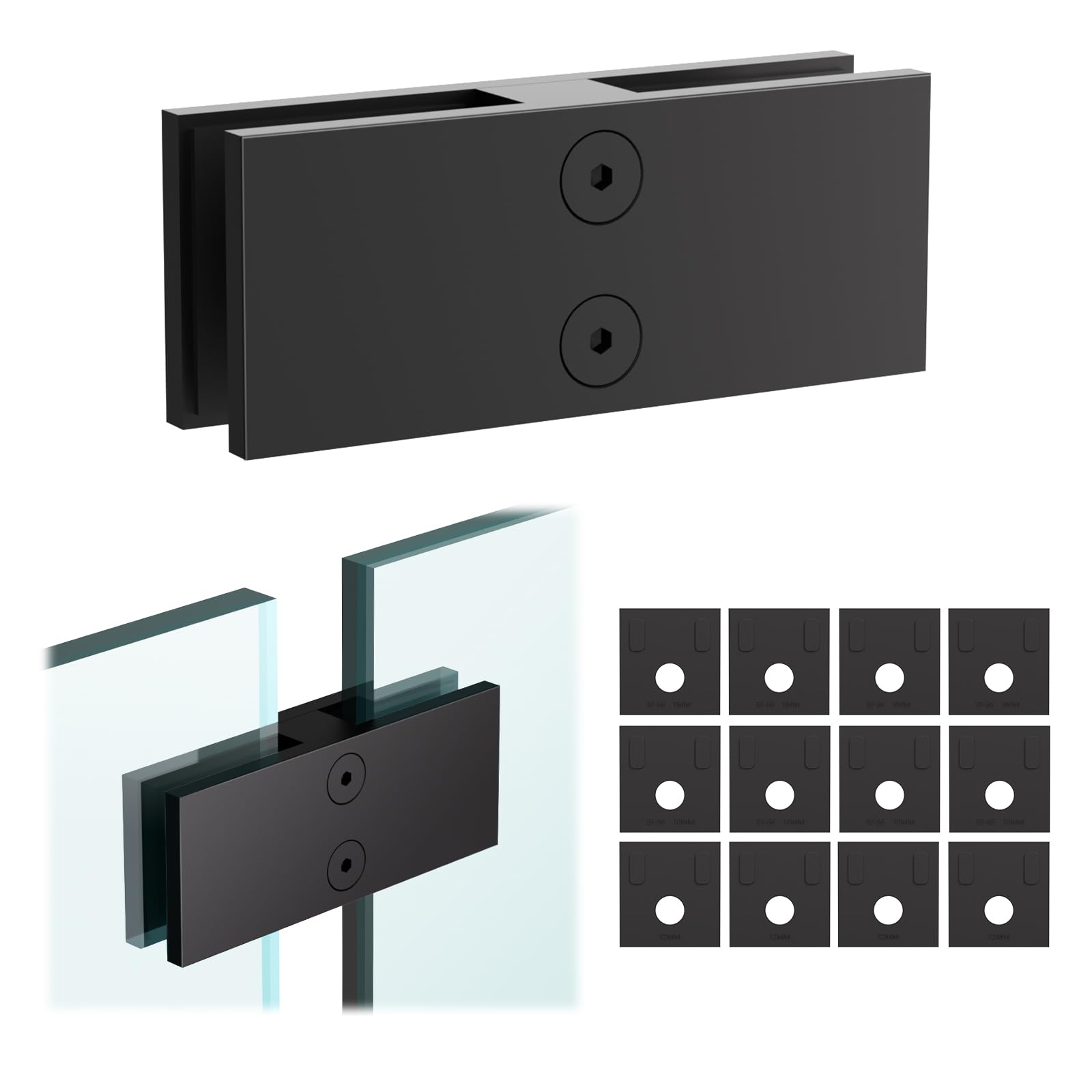 Vrbgify  Black Stainless Steel Glass Railing Clamp for Frameless Balustrade Pool Fence Shower Enclosure 180 Degree Kit Fits Eight Ten Twelve