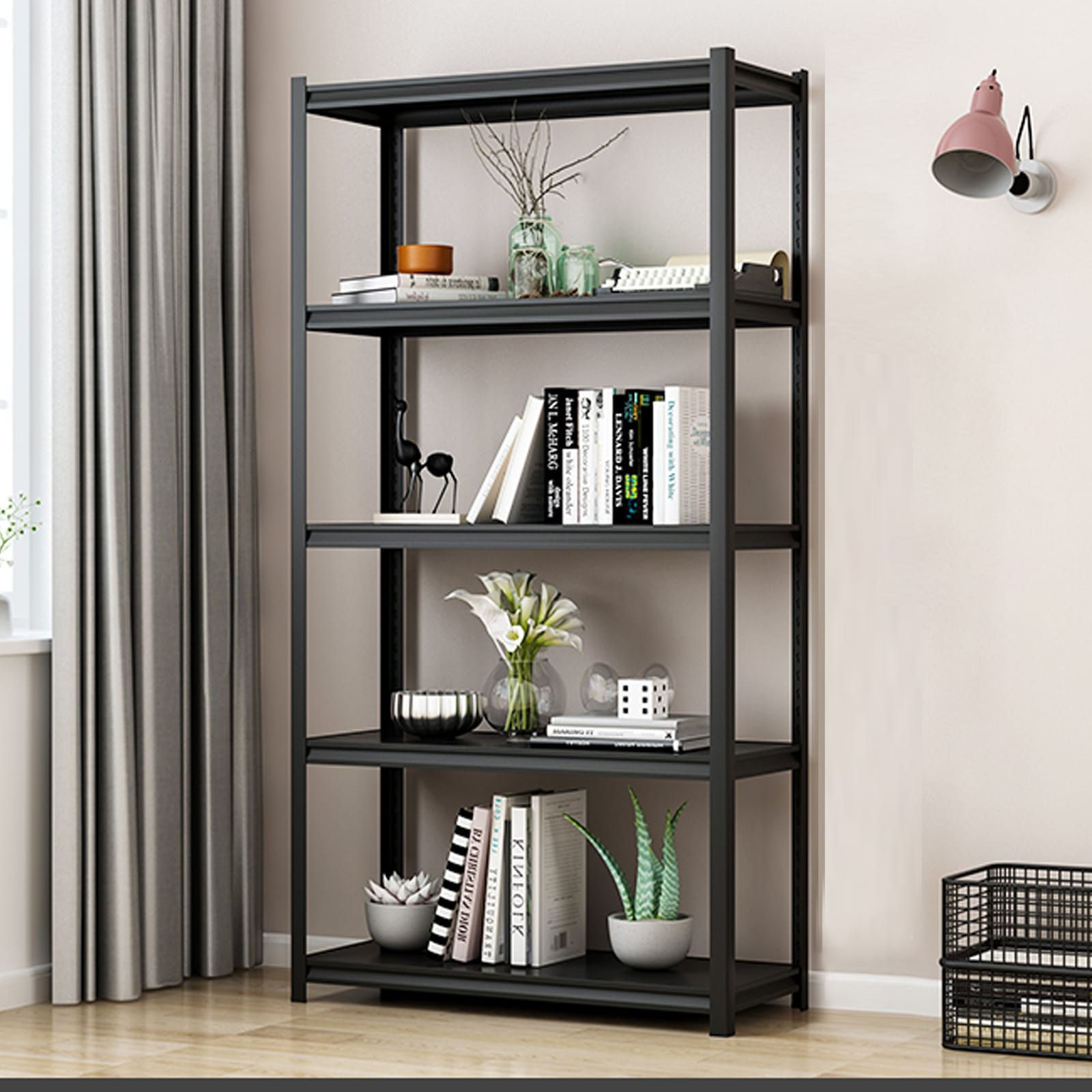 AAZJ JMS-T2398P160409 5 -Tier Black Metal Decorative shelving unit ( 15.7-in W x 15.7-in D x 72-in H )