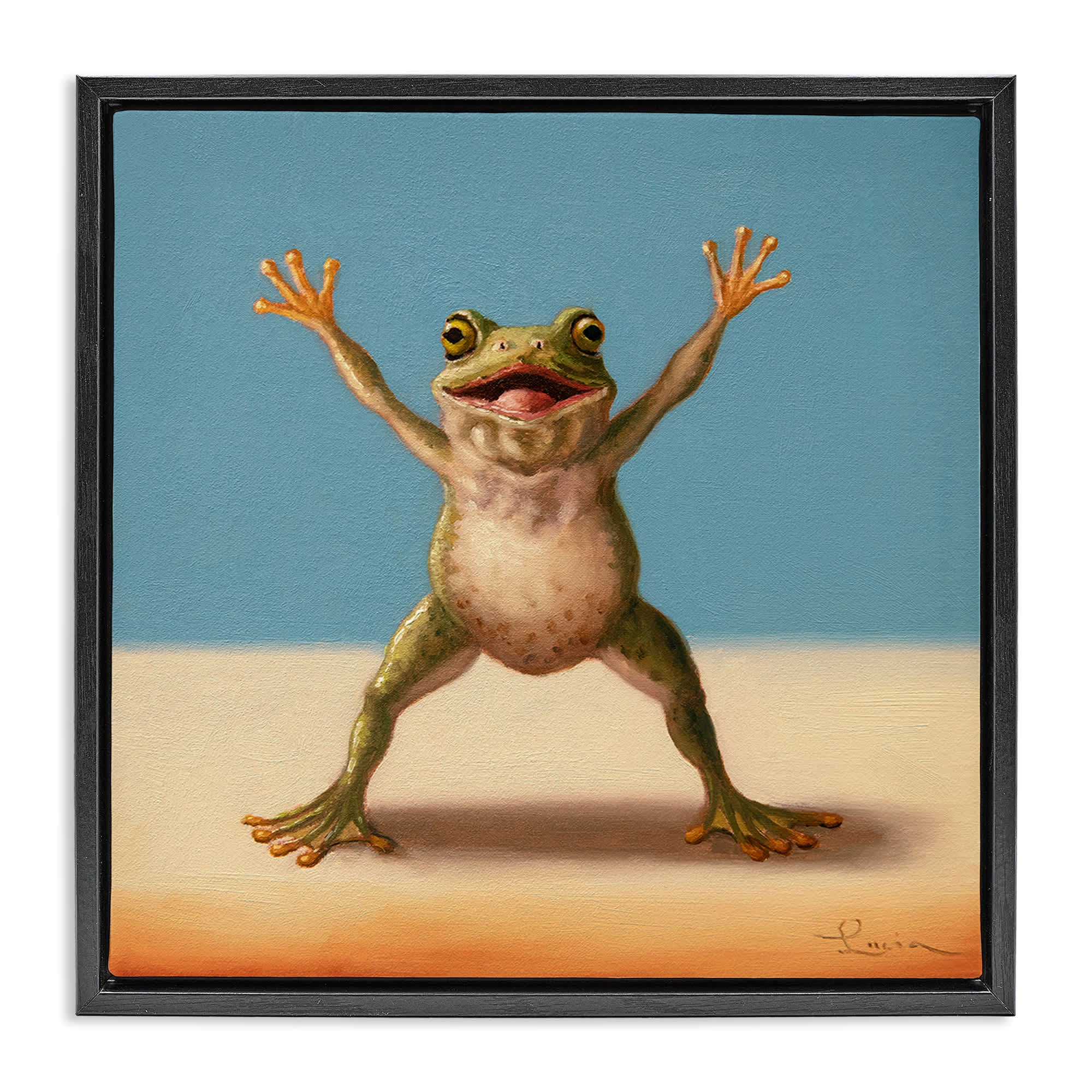 Stupell Industries BS-778-FFB-24X24 Motivational Exercise Frog Floating Frame design by Lucia Heffernan