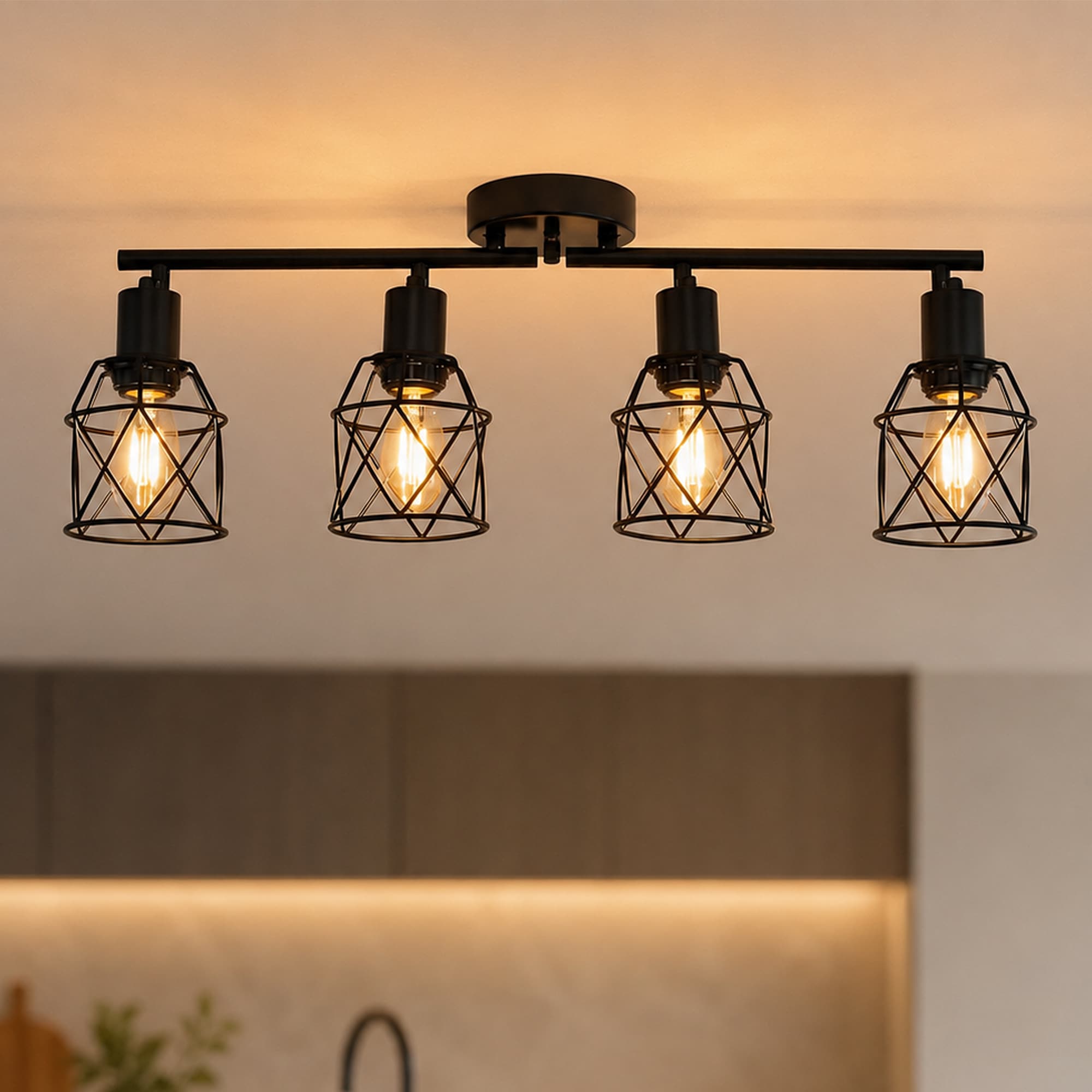 Jandcase 4-Light Matte Black Flush Mount Ceiling Light with E26 Sockets Modern Transitional for Hallway Bedroom Entryway Kitchen and Foyer