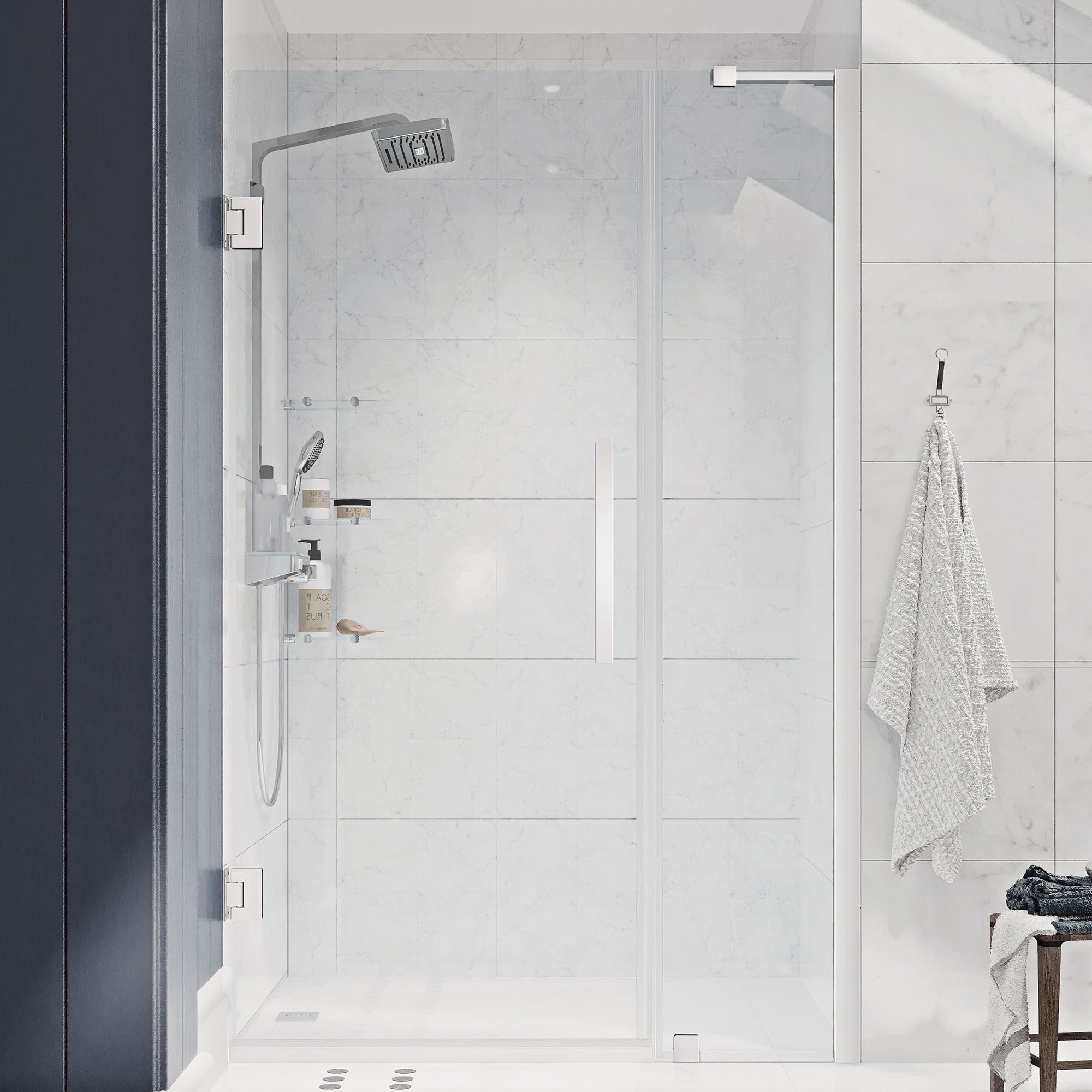 OVE Decors 828796063616 Tampa-Pro Polished chrome 41-15/16-in to 43-1/8-in W x 72-in H Frameless Pivot Shower door 5/16-in Thick Clear Glass