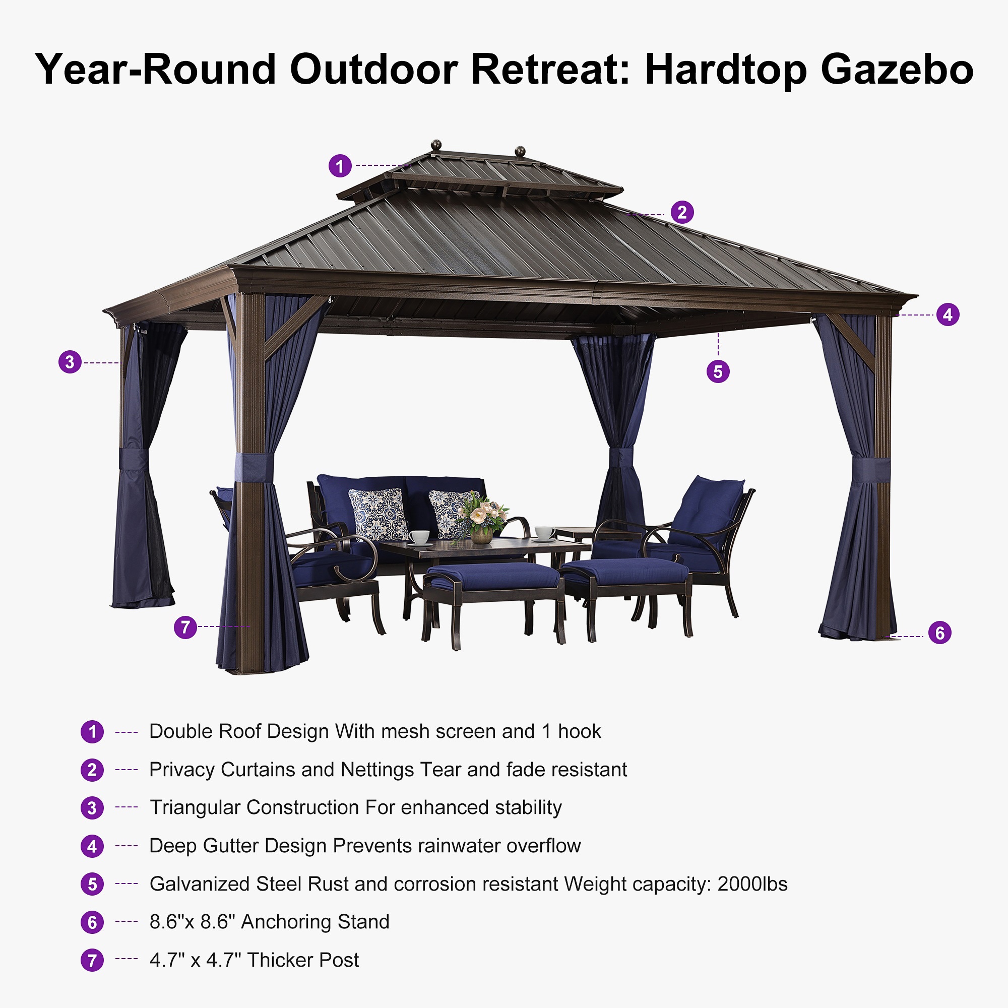 PURPLE LEAF LSMHS1214DNB-PD4 Wood-Resin-Gazebos - View #6