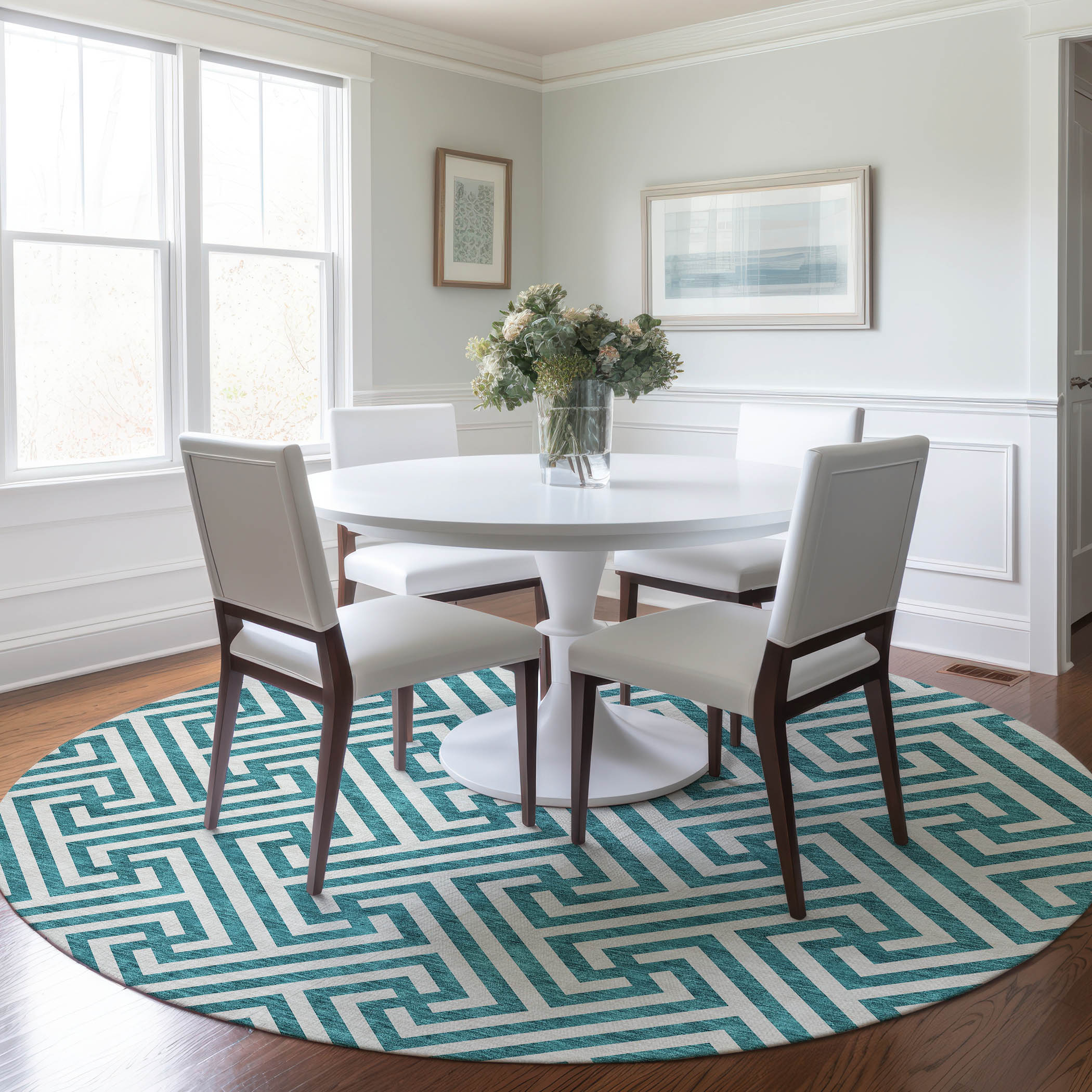 Addison Rugs ACN731TE8RO Chantille ACN731TE 8 x 8 (ft) Polyester Teal Round Indoor/Outdoor Geometric Machine washable Area rug