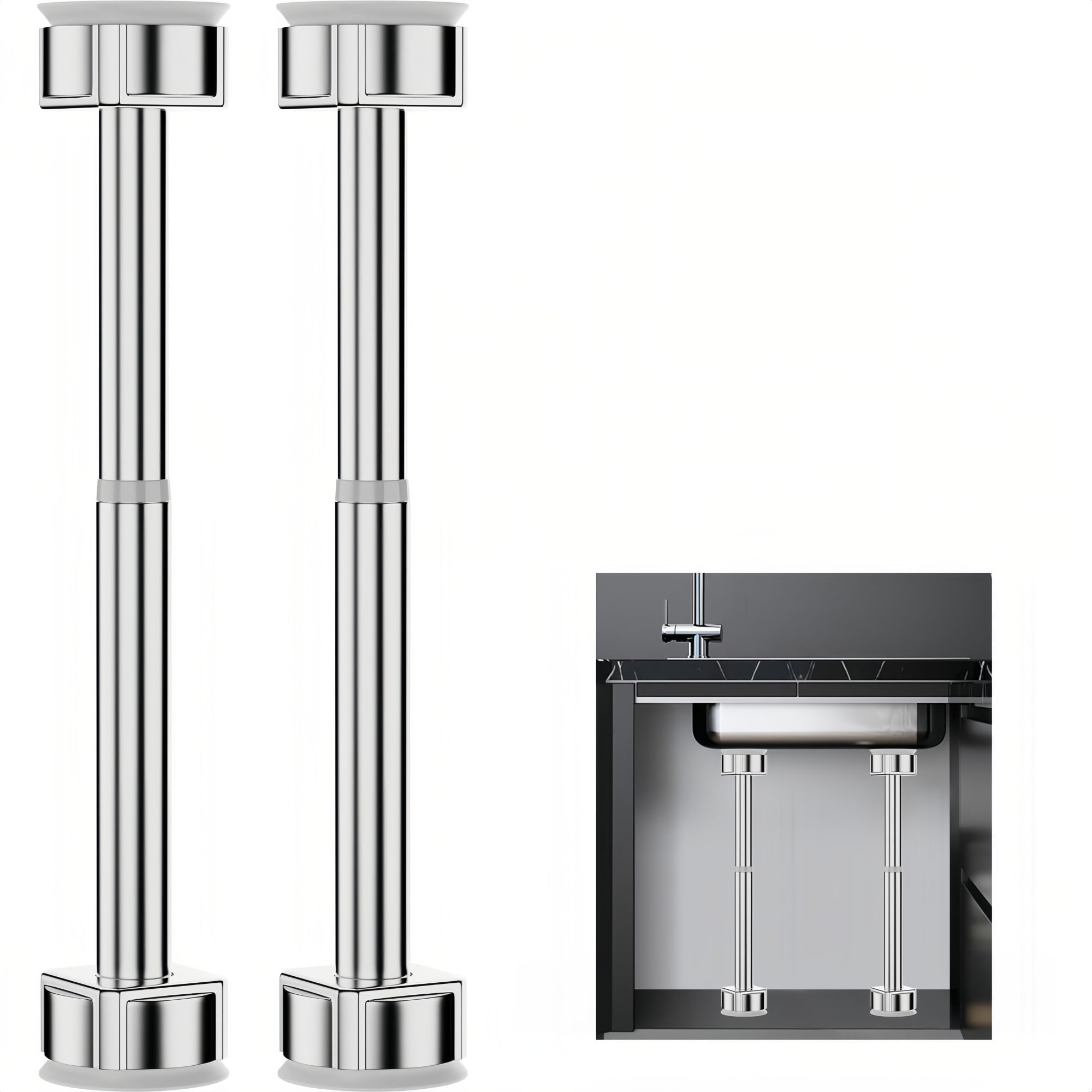 Numhew 18.5in to 29.1in Adjustable 2-Pack Silver Undermount Sink Bracket Support Kit