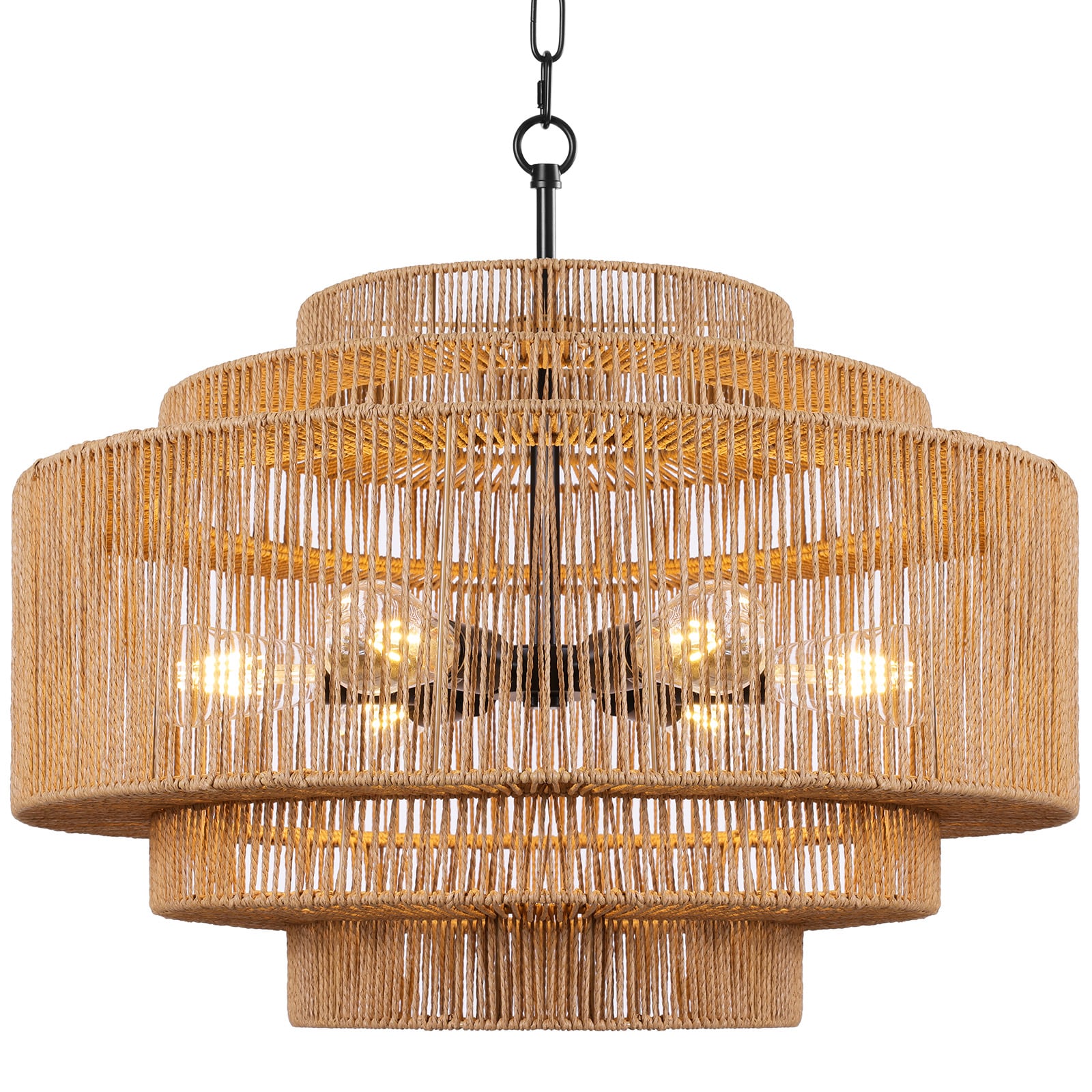 LamQee 06FTL0297BRB Rattan Chandelier 6 -Light Brown Farmhouse Cage For Use in Bedrooms, Dining Rooms, Foyers, Kitchens, Living Rooms Chandelier