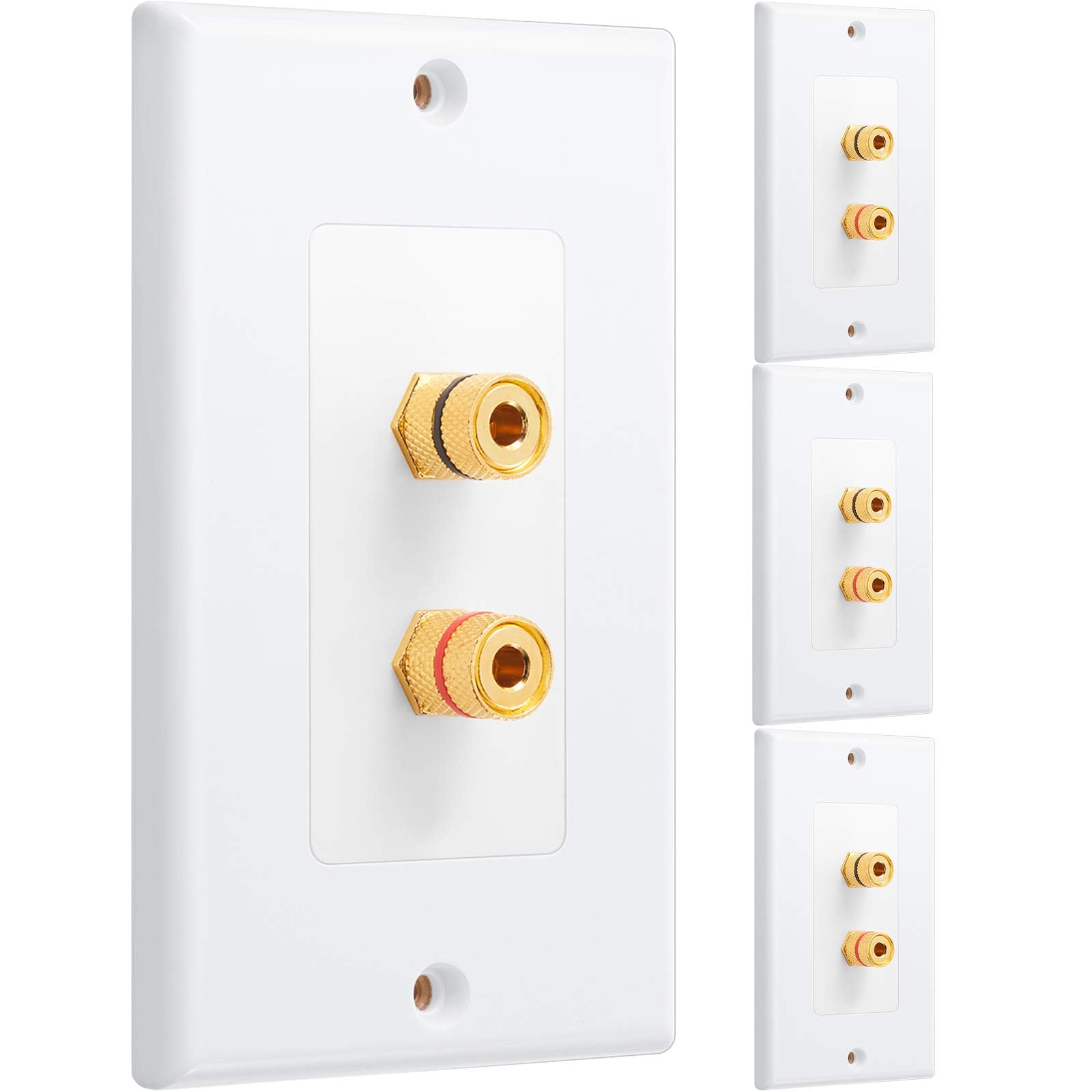 Phewnyzo 4 Pcs Single Gang 1.0 Speaker Wire Wall Plate (Banana Plug Wall Plate) for 1 Speaker White #LPW0729W407