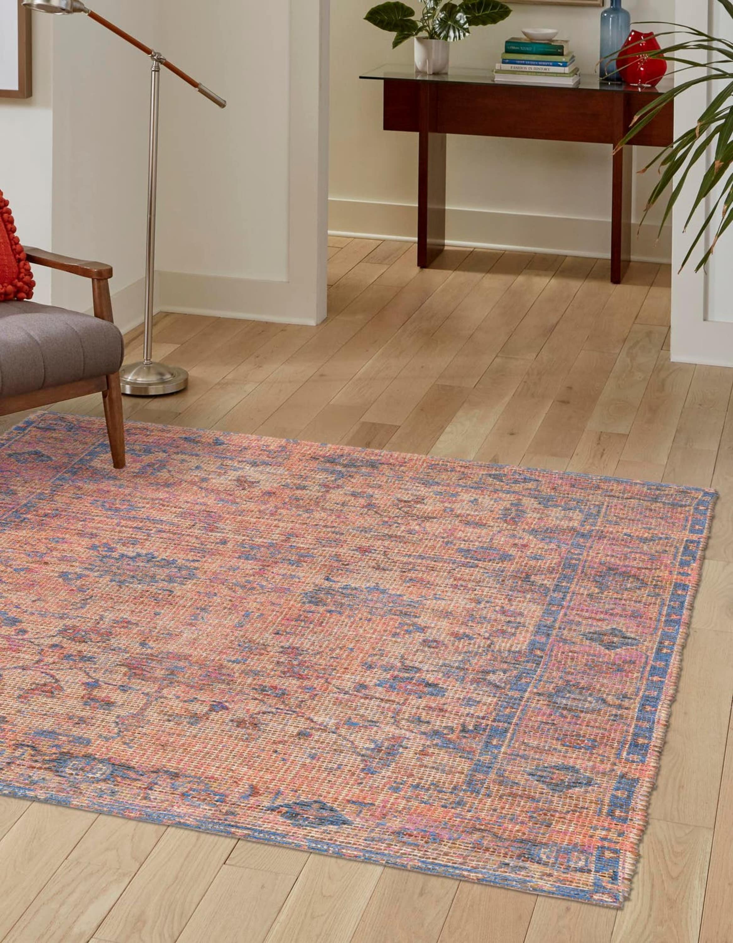 Unique Loom 3192156 Chenille Jute 8 x 8 (ft) Braided Jute Peach pink Square Indoor Floral/Botanical Area rug