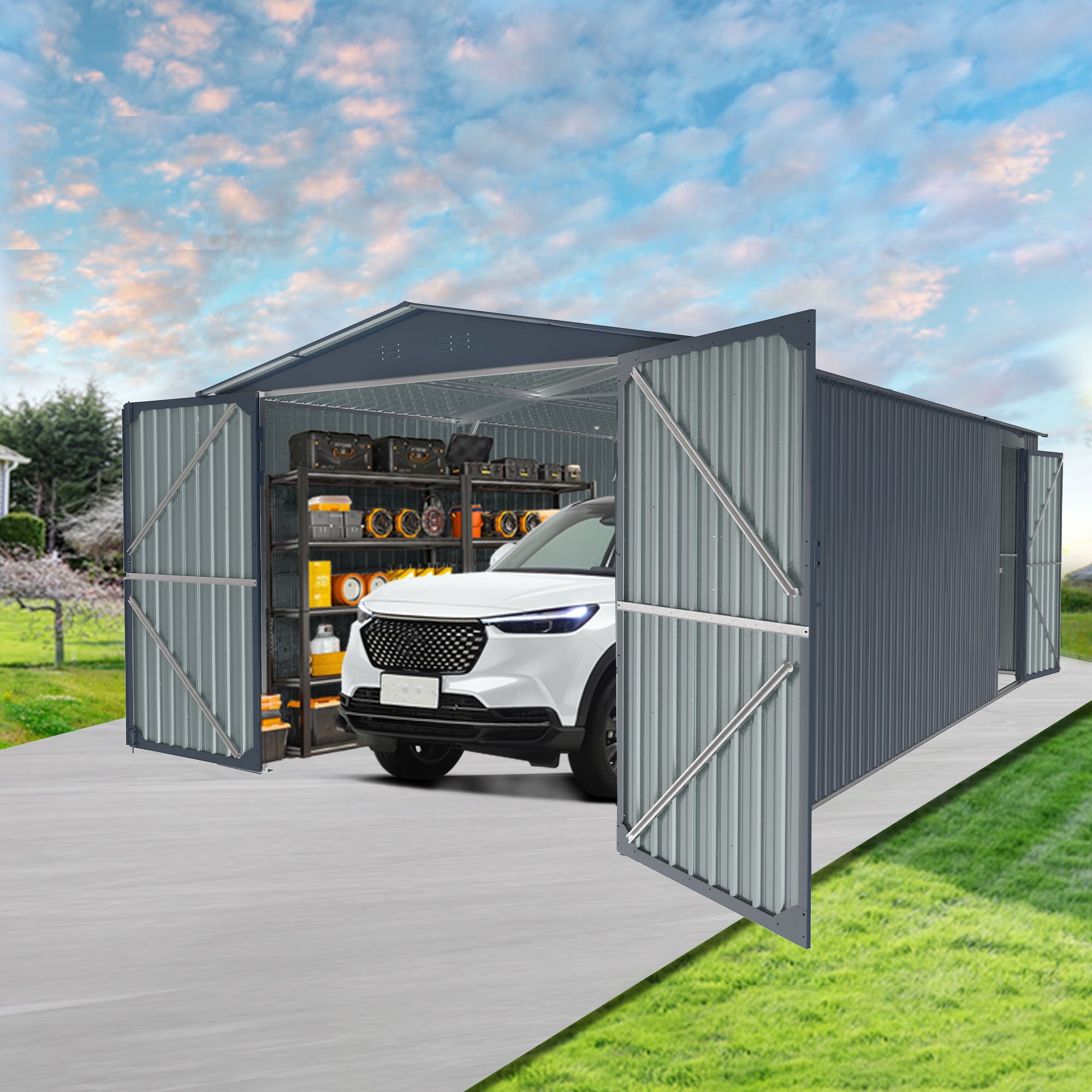 Xspracer ML-OS914WP 12.33-Feet x 19.42-Feet Galvanized steel Storage Shed