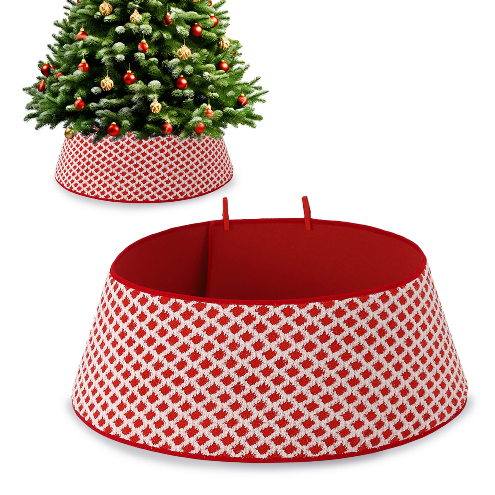 Garvee - Modern Diamond Pattern Christmas Tree Collar 23-33.5 Inch Adjustable Christmas Tree Skir...