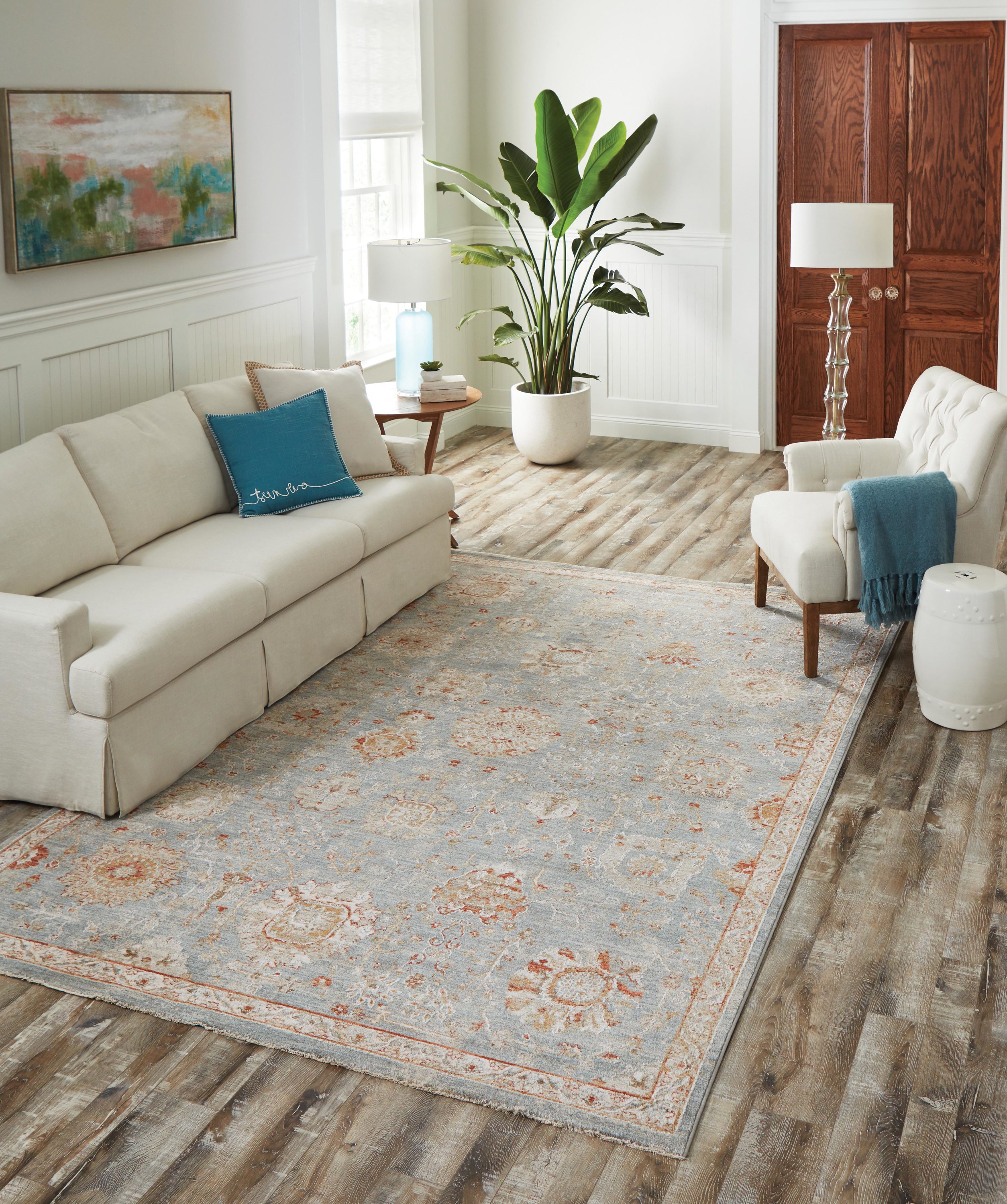 allen + roth Miriam 2 X 8 (ft) / Light Blue Indoor Floral/Botanical Area  Rug in the Rugs department at