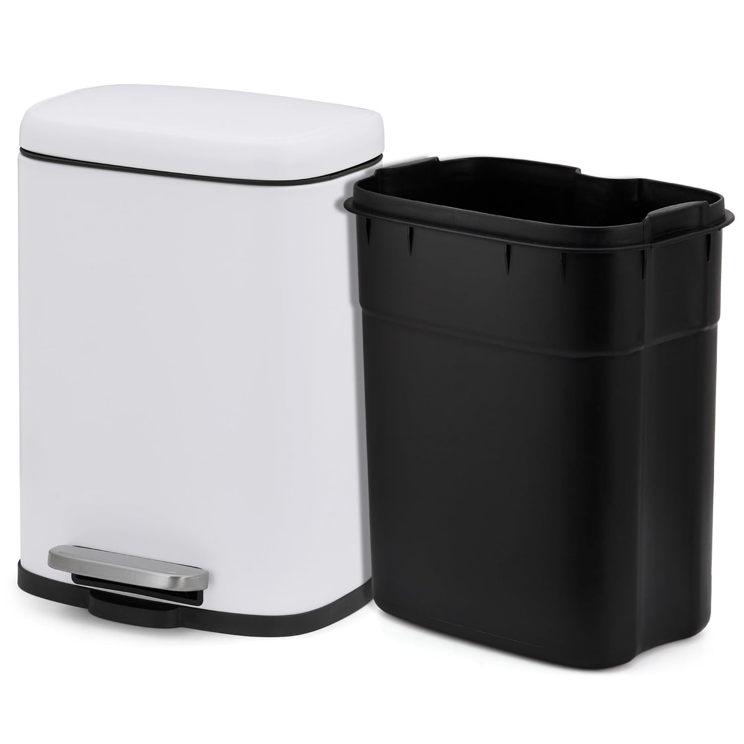 Qeetex HEHE-PHK333UUV5T 5 Liter 1 Point 3 Gallon Indoor Trash Can With Odor Control Step On Pedal Stainless Steel Rustproof Fingerprint Resistant Quiet Close Slim Design For Home Office Use White