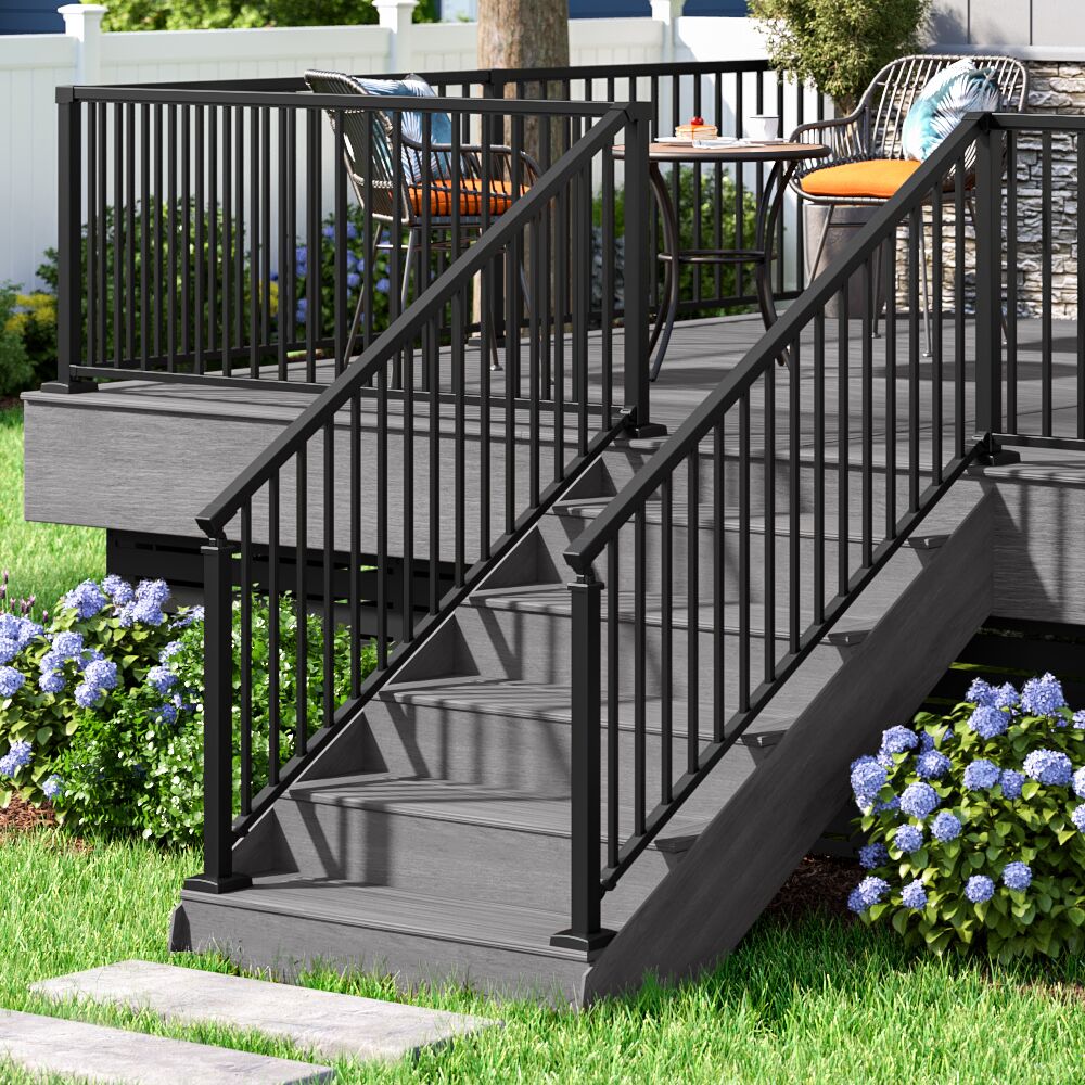 Freedom Margate 6-ft x 36-in Matte Black Aluminum Deck Stair Rail Kit ...