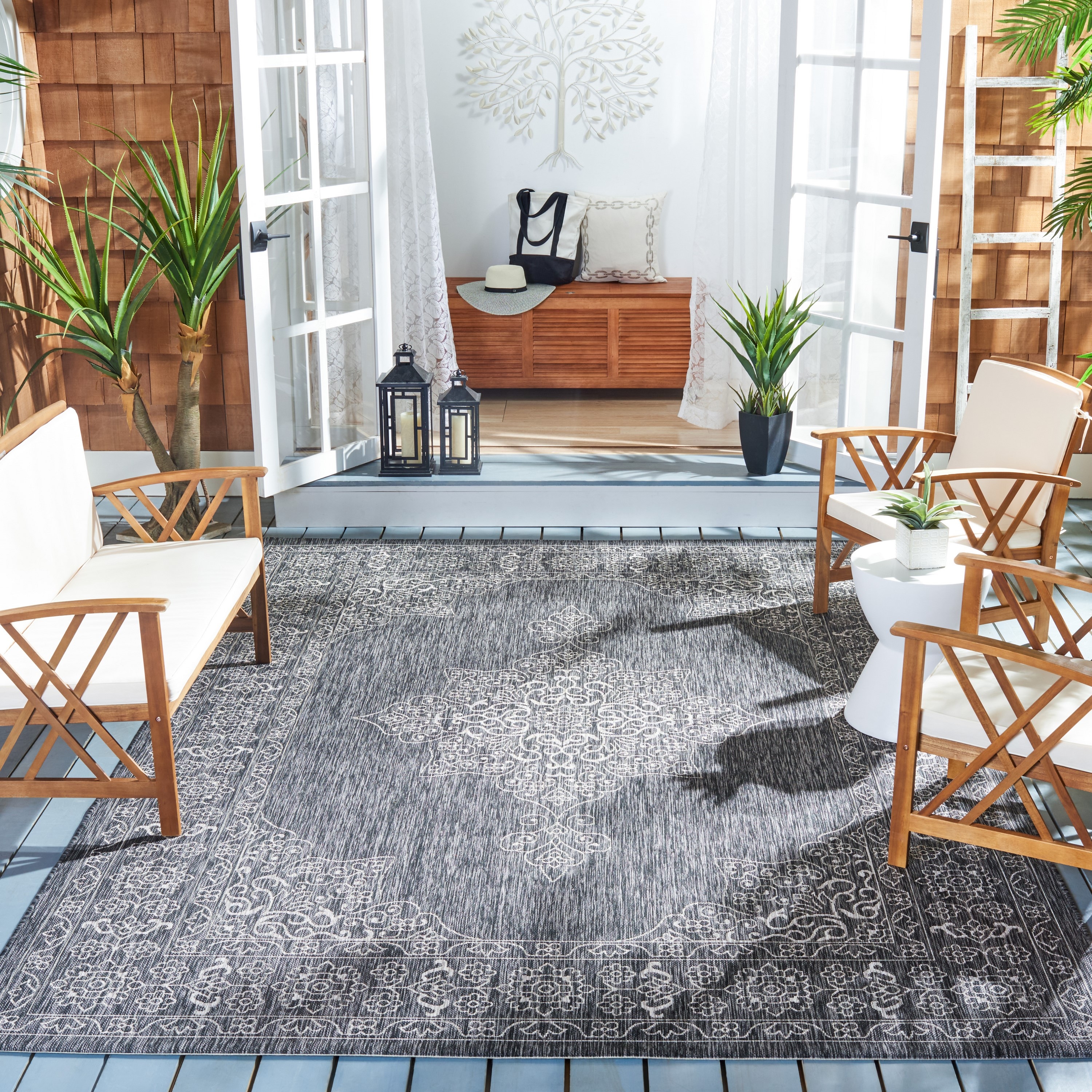 Safavieh Courtyard Carolann Indoor/ Outdoor Rug - 9' x 9' Square - Natural/Cream