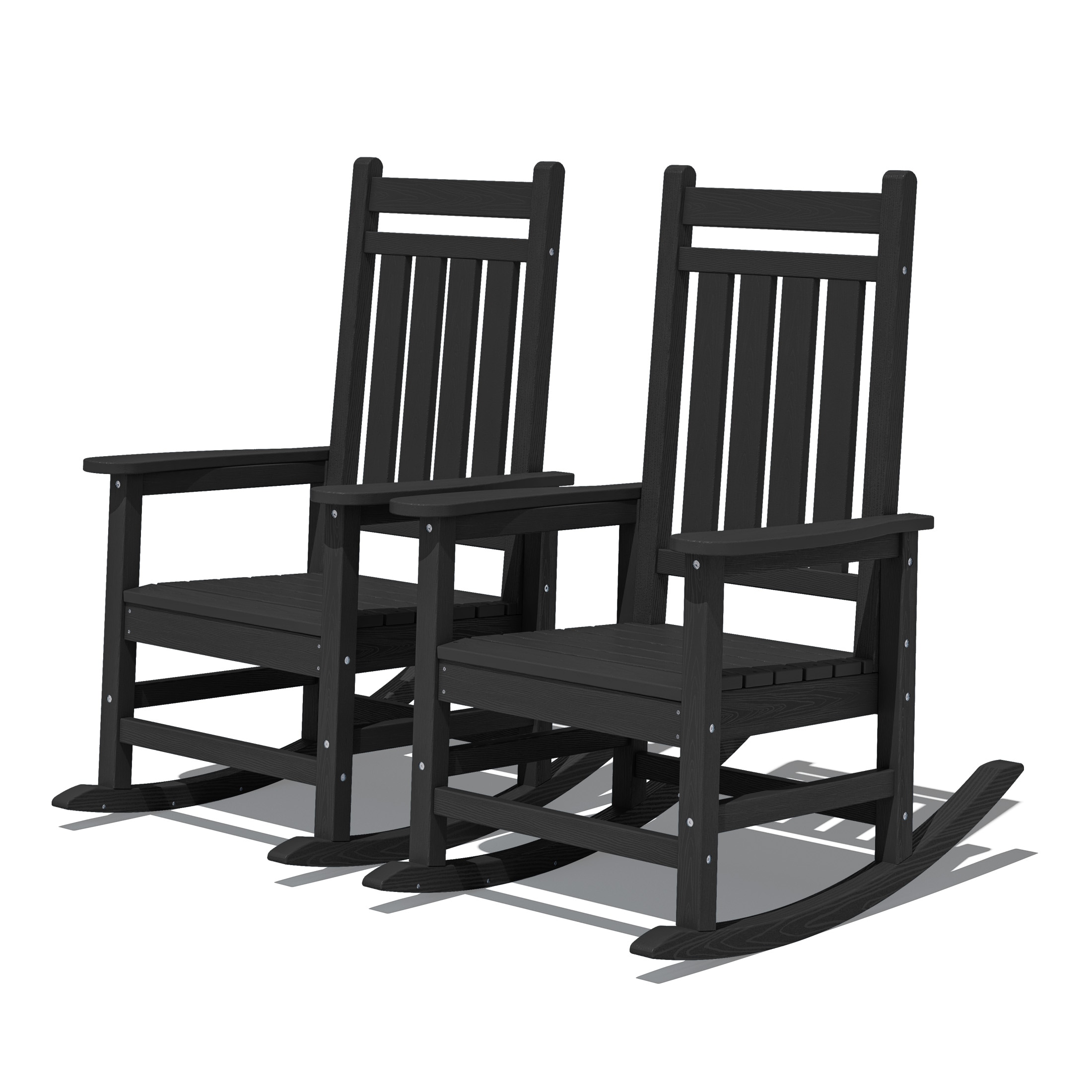JEAREY TRGY02-BK HDPE High-back Patio Rocking Chair Set of 2 Set of 2 Black HDPE Frame Rocking Chair with Slat Seat