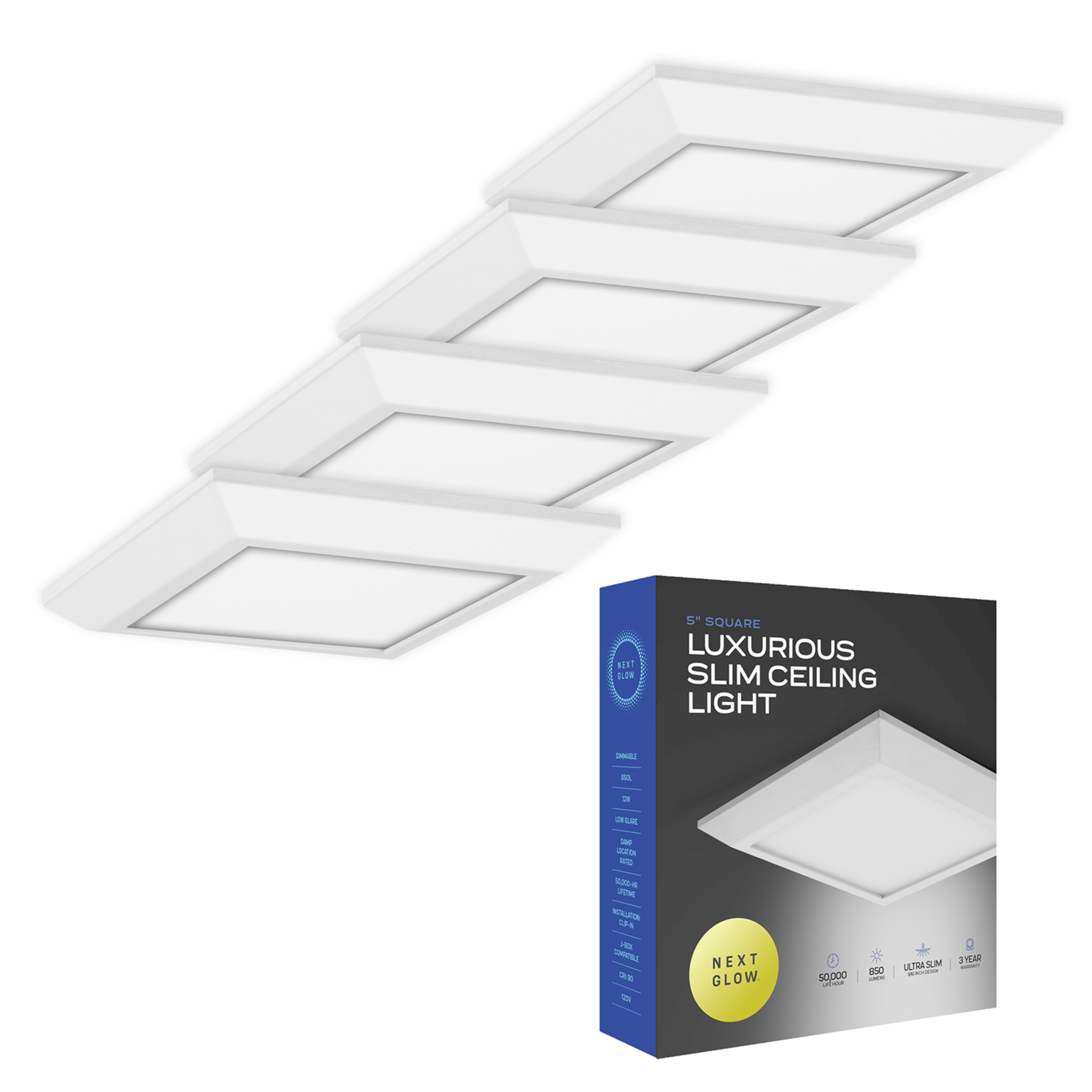 Next Glow NG2094-4 Luxurious Slim Celling Light 1 -Light 5-in Matte White Integrated LED Flush Mount Light