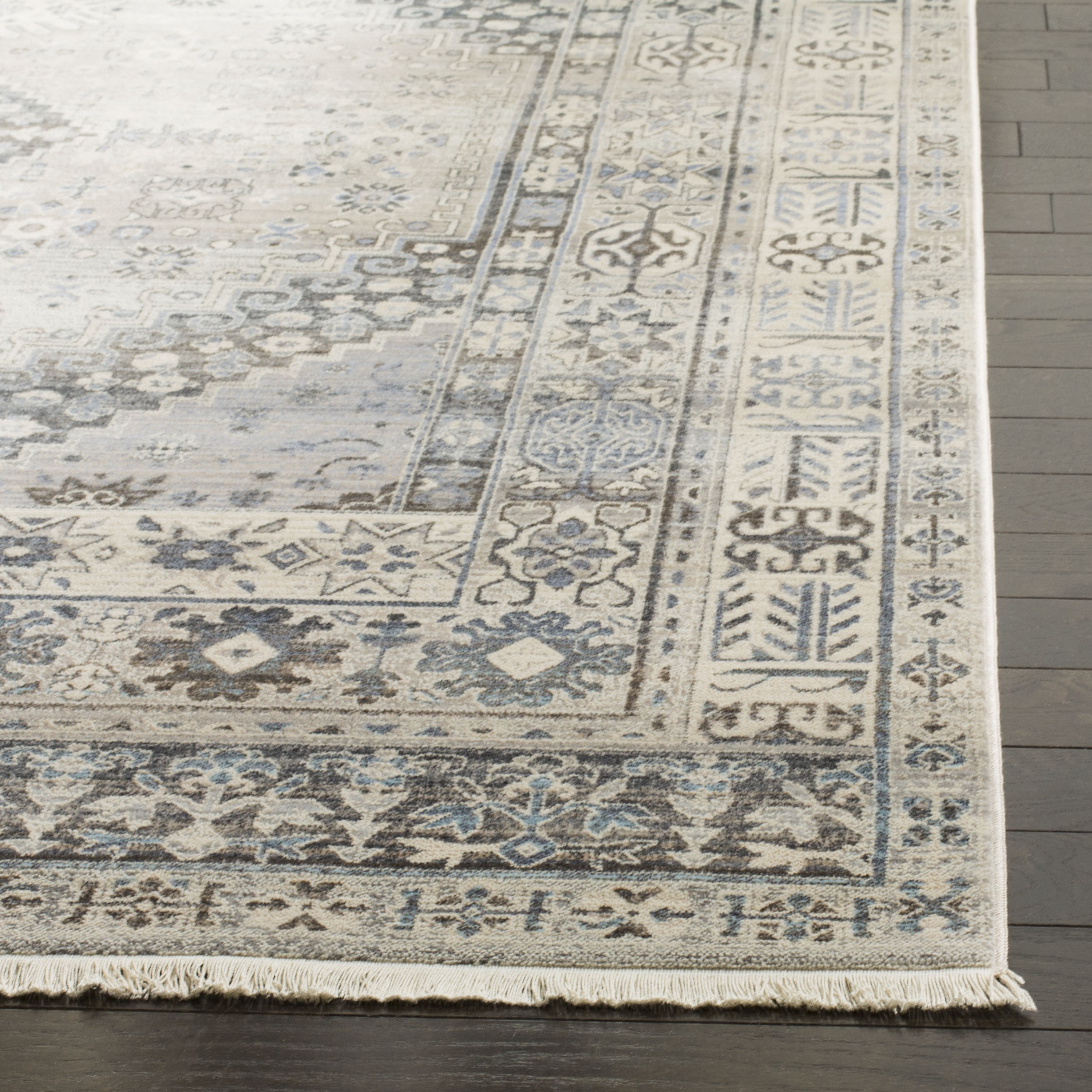 Gray and Blue Vintage Persian 4' x 6' Synthetic Area Rug