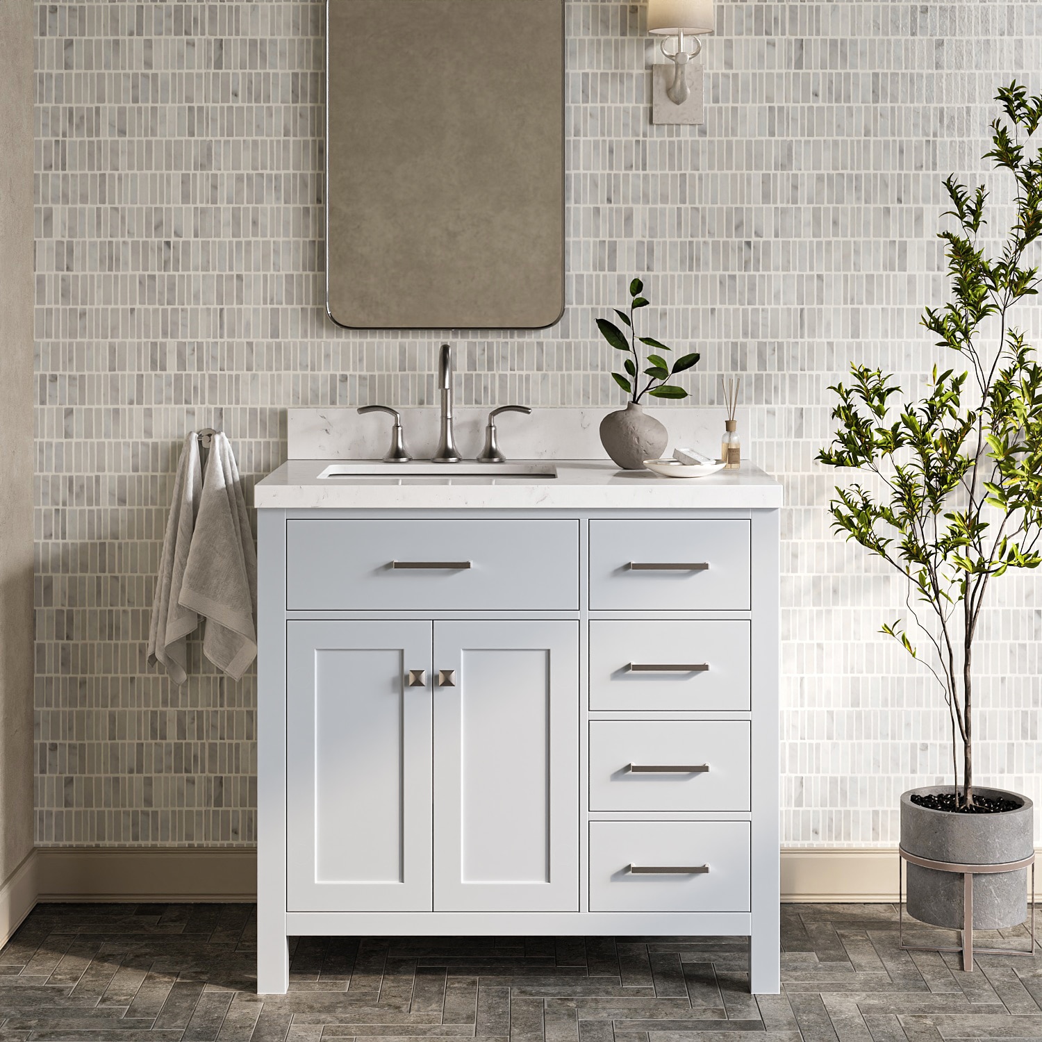 ARIEL - Bristol 36-in Gray Undermount Single Sink Bathroom Vanity with Carrara White Quartz Quart...