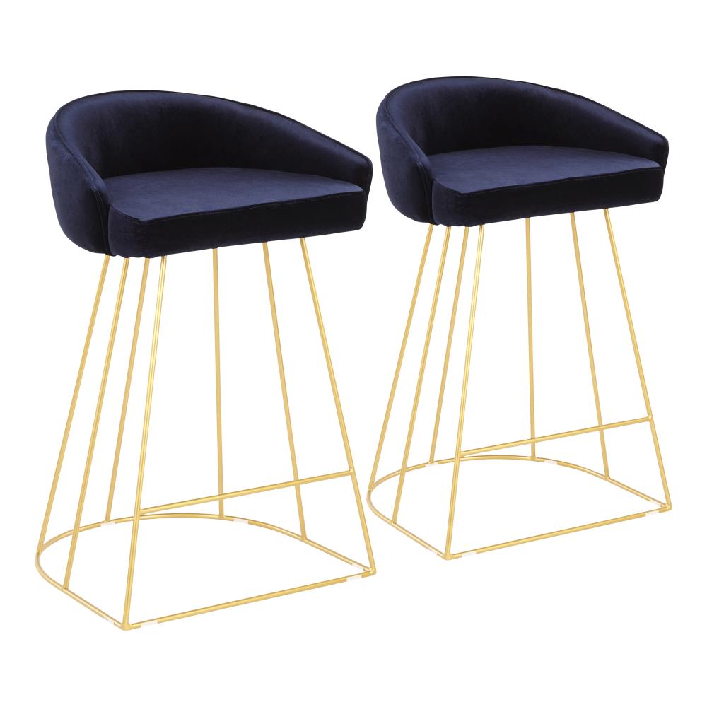 LumiSource B26-CNRYUP AUBU2 Canary Set of 2 Gold Metal, Blue Velvet 31.25-in H Bar height Upholstered Metal Bar Stool