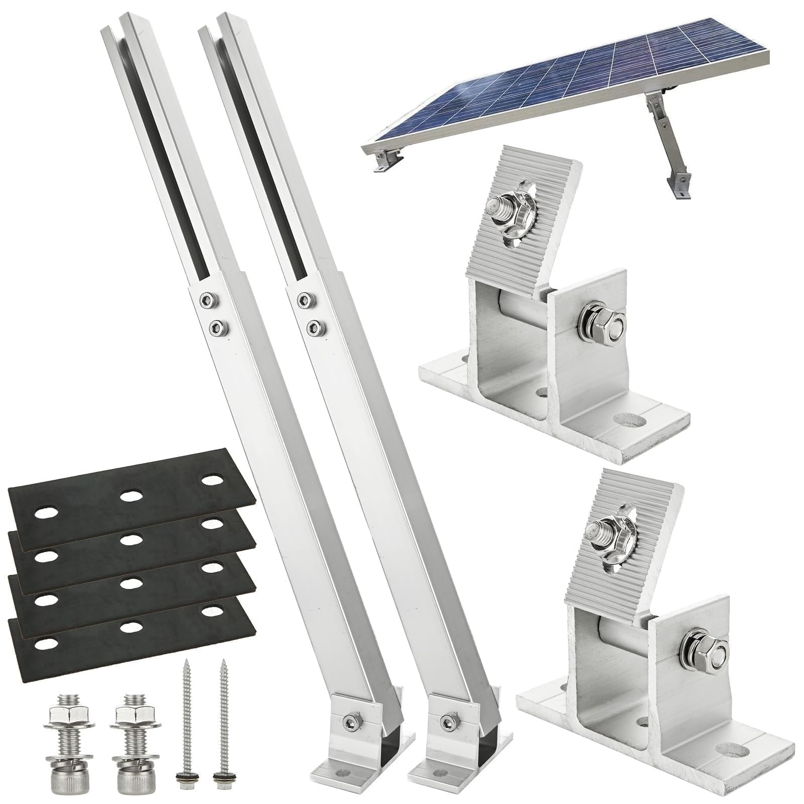 Misopily Adjustable Solar Panel Tilt Mount Kit Aluminum Alloy Fits 50W to 400W Panels for Flat Roof RV Boat Off Grid 2 Piece Silver #LMS0421R16
