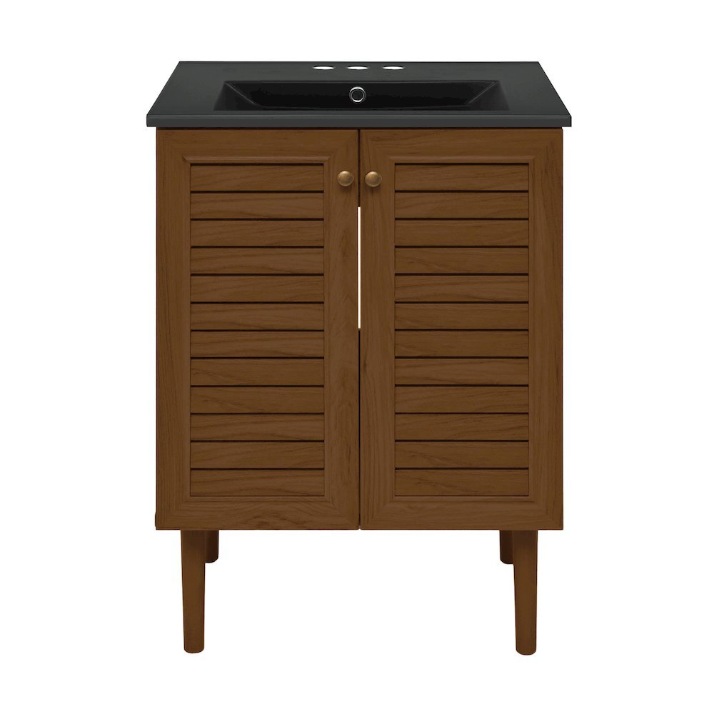 Swiss Madison - 24 Freestanding Bathroom Vanity in Brown Oak Black 3Hole Centerset Sink Top