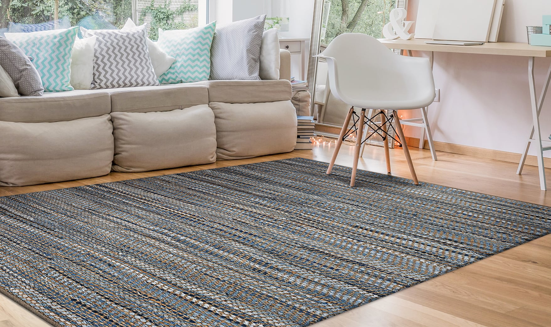 Couristan 71965102040060T Nature's Elements 4 x 6 (ft) Microfiber Denim Rectangular Indoor Stripe Area rug
