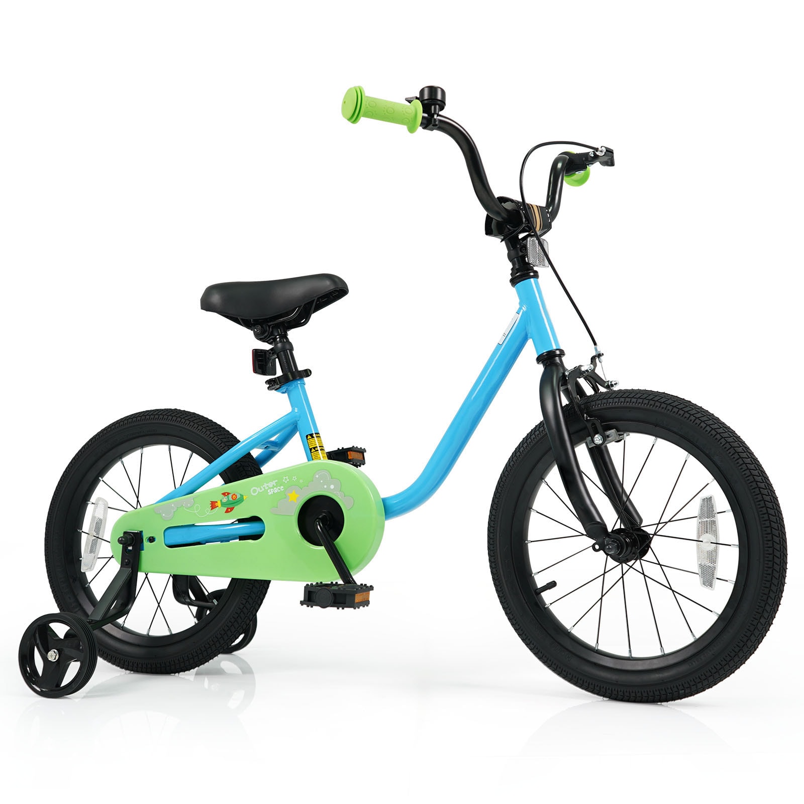 Slickblue Adjustable Kids Bicycle with Reflectors and Bell (Blue and Green) Unisex Brick Road and Playground Bike (12/14/16 Inch)
