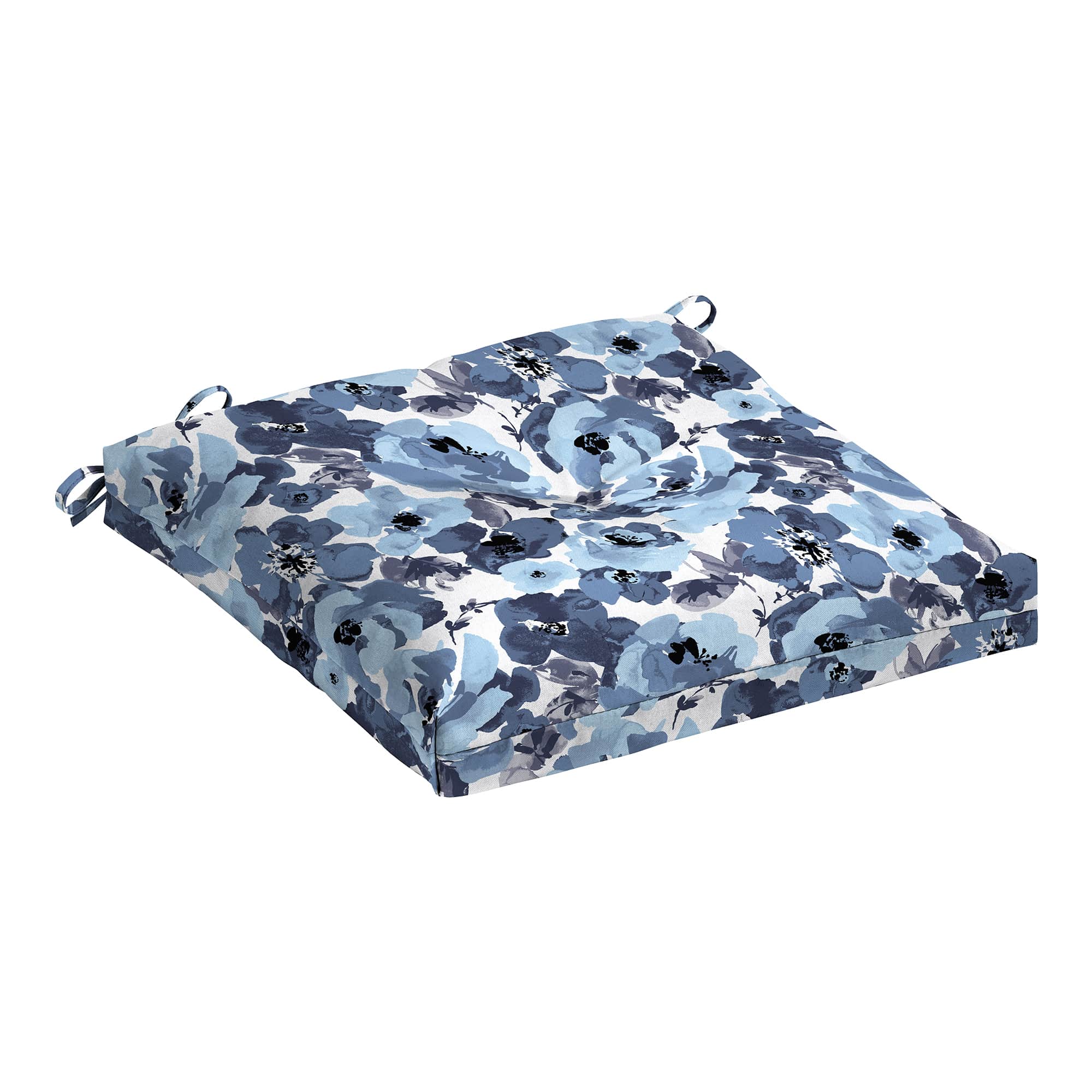  Outdoor Plush Modern Tufted Seat Cushion - 20 x 20 - Water Repellent - Rain Proof - Fade Resistant Seat Cushion For Rocking Or Dining Chairs (Blue G Floral)