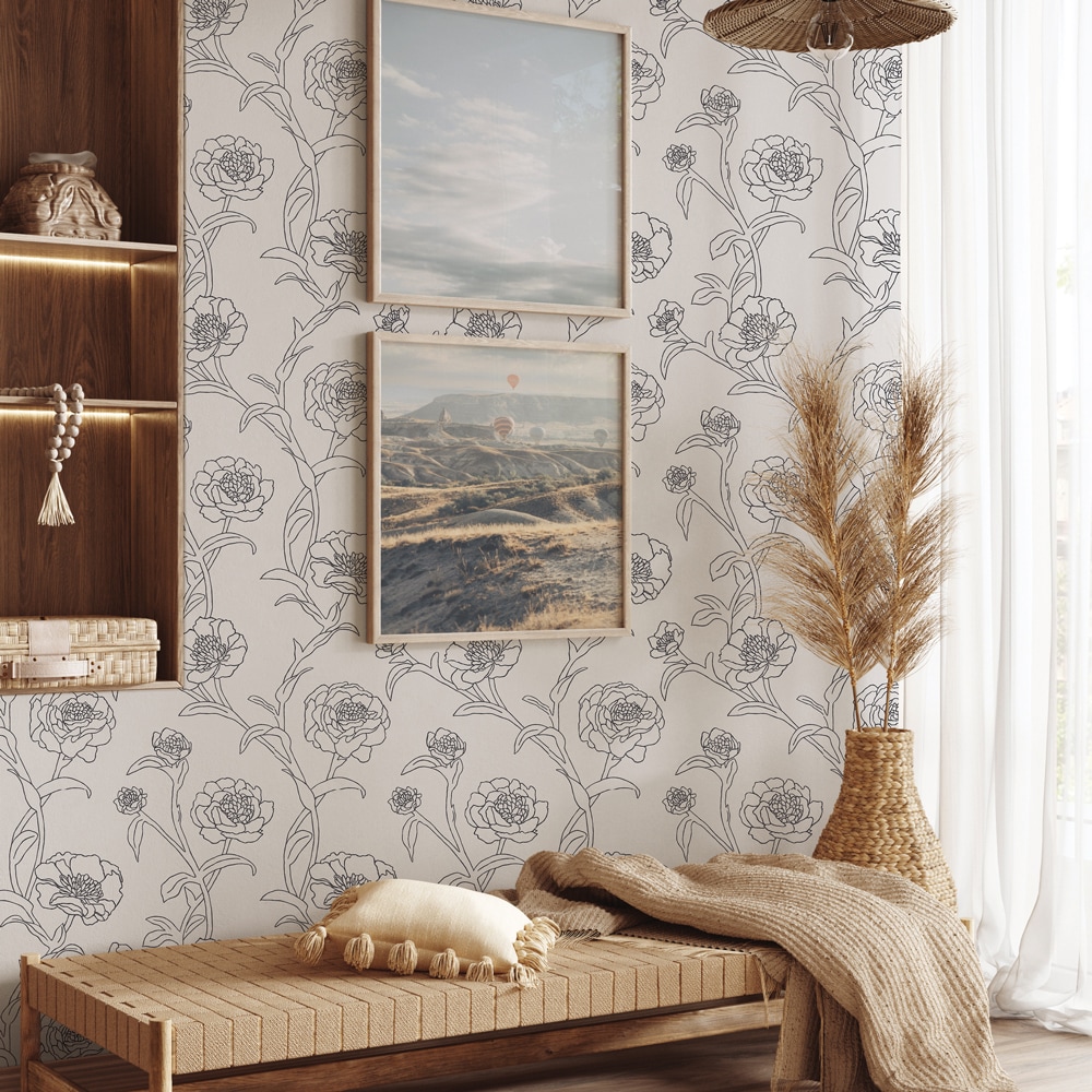 Black and White Floral Peel and Stick Wallpaper Roll