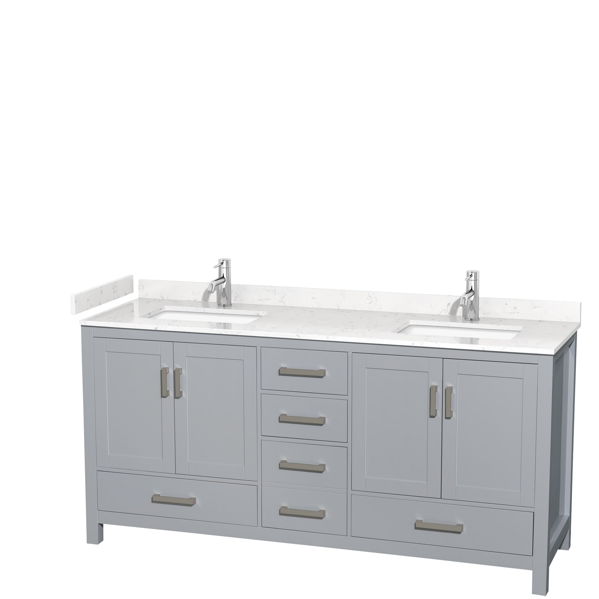 Wyndham Collection WCS141472DGYC2UNSMXX Sheffield 72-in Gray with Brushed Chrome Trim Undermount Double sink Bathroom Vanity with Carrara Cultured Marble Cultured marble Top