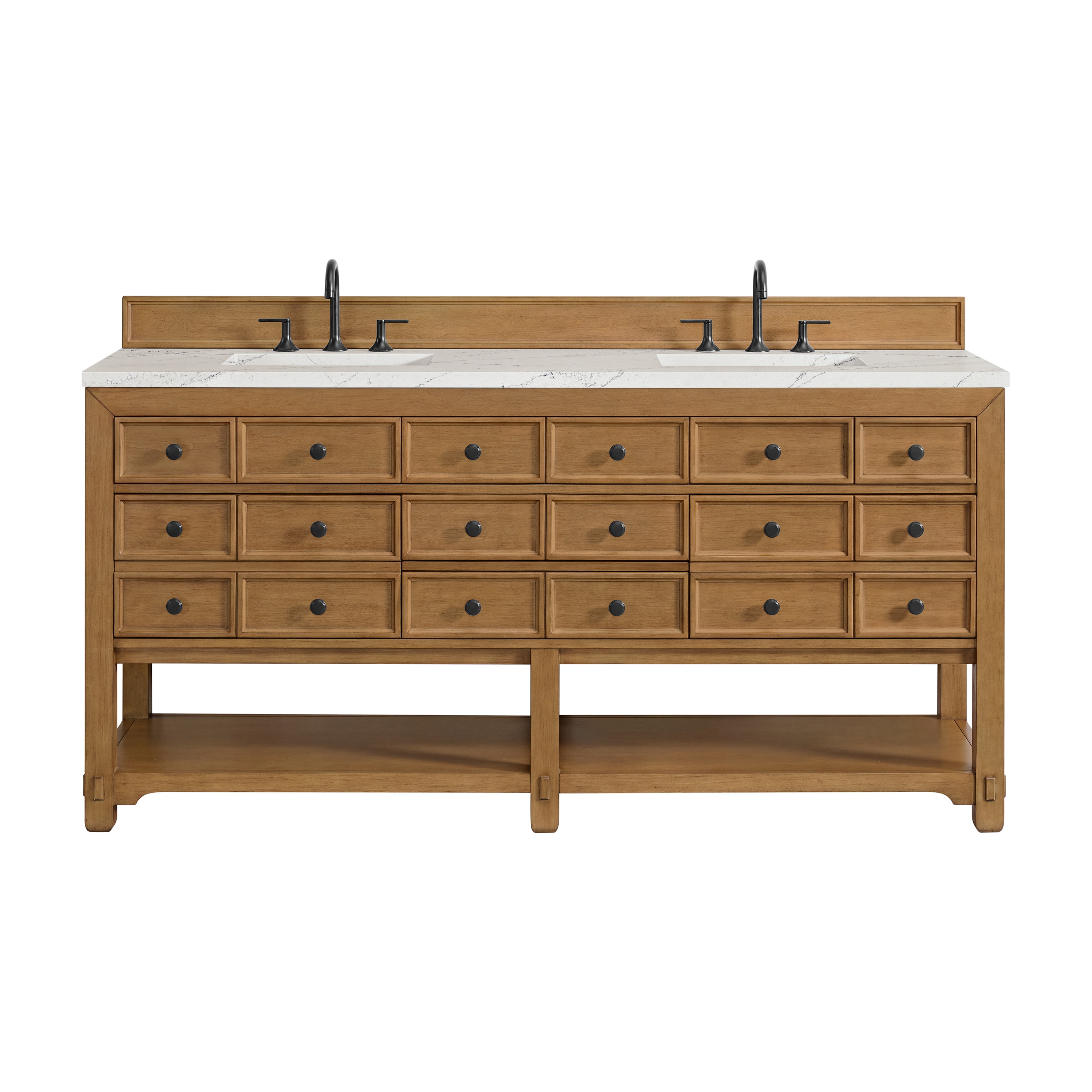 James Martin Vanities 505-V72-AMB-3ENC Malibu 72-in Amber Birch Undermount Double Sink Bathroom Vanity with Ethereal Noctis Quartz Top