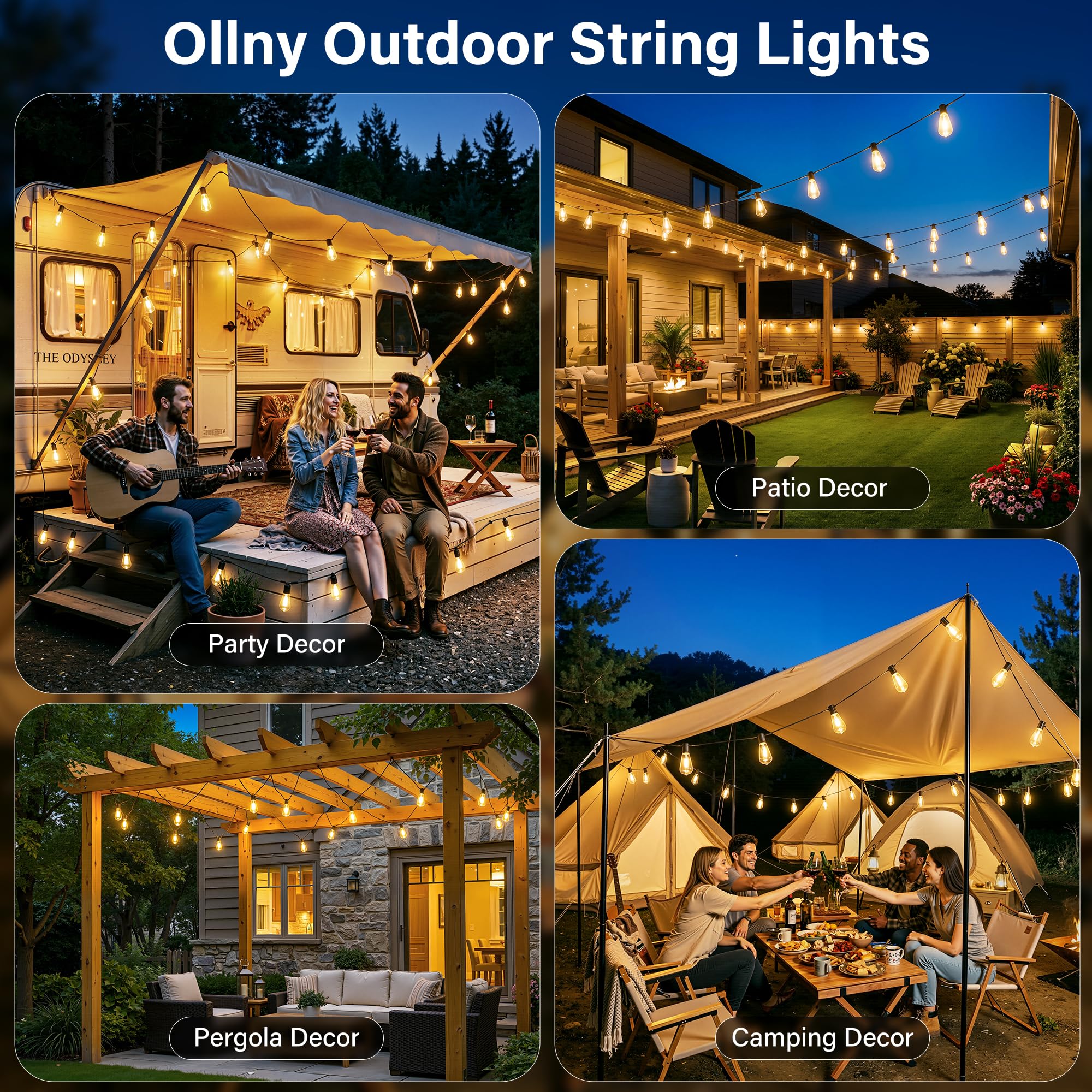 JVFCXXV Outdoor String Lights 155 Feet with 60 Warm White LED Bulbs ...