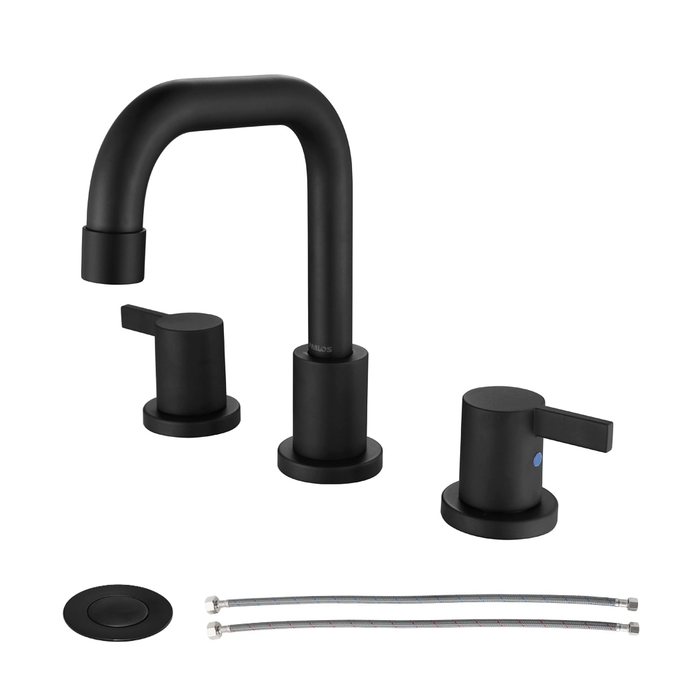PARLOS 14136 Gloria Matte Black Widespread 2-handle High-arc Residential Handle Bathroom Sink Faucet with Drain