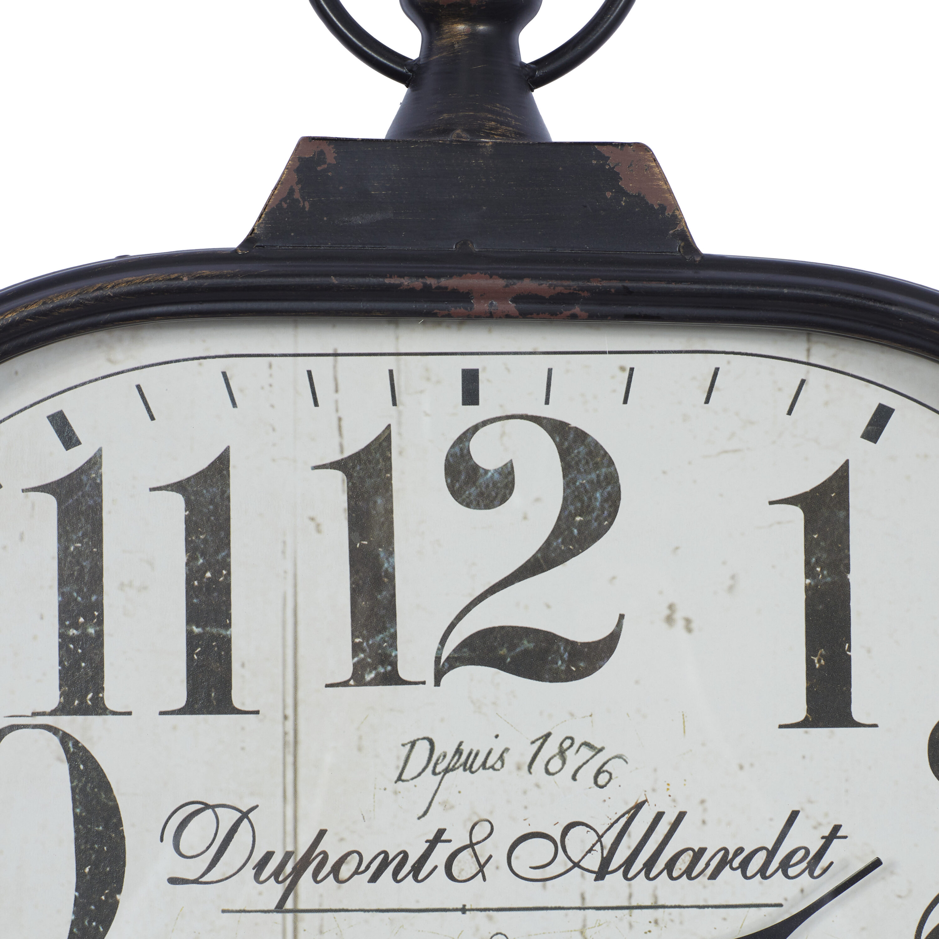 Vintage Black Metal Distressed Pocket Watch Style Wall Clock