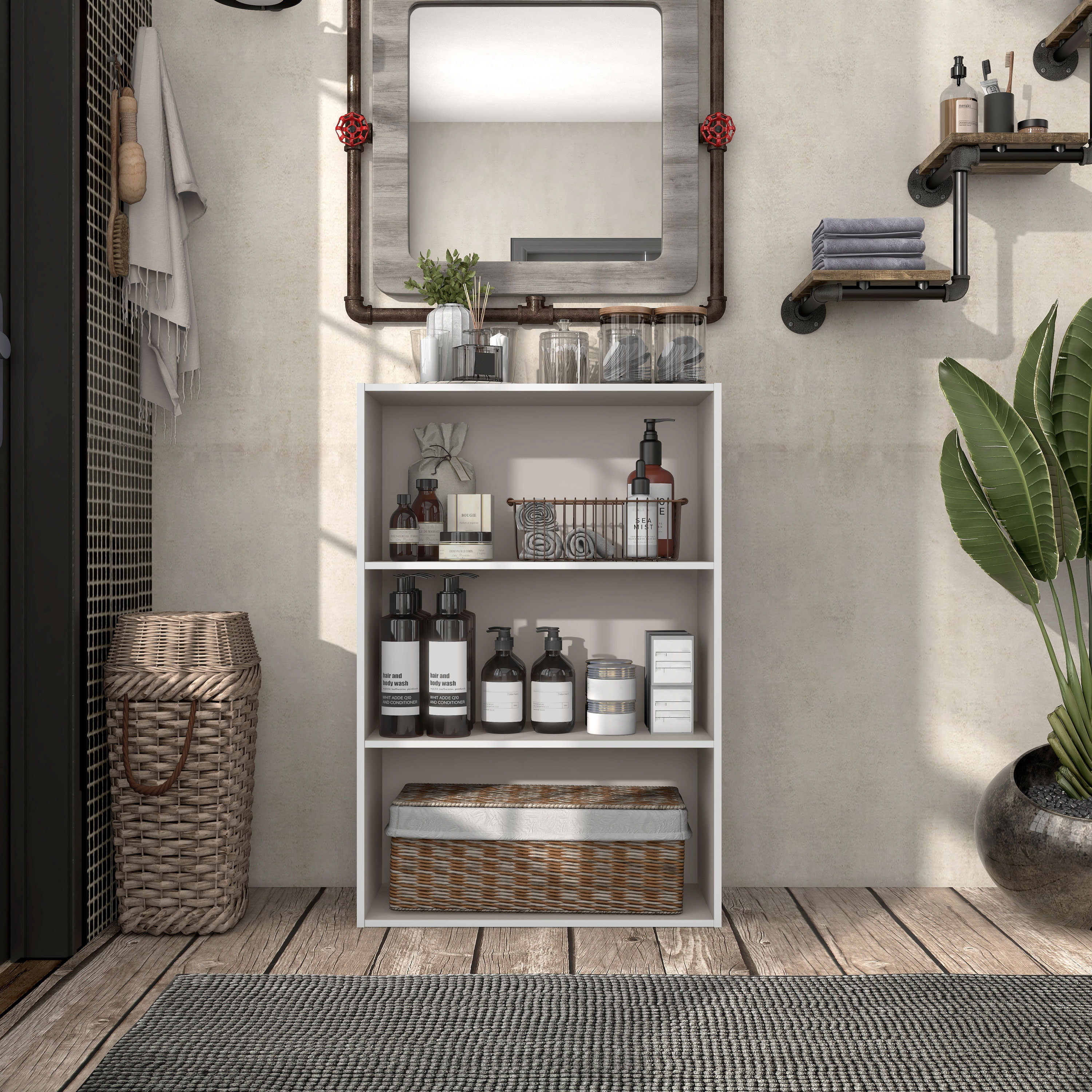 Quincy Light Gray Composite 3-Shelf Stackable Modular Bookcase