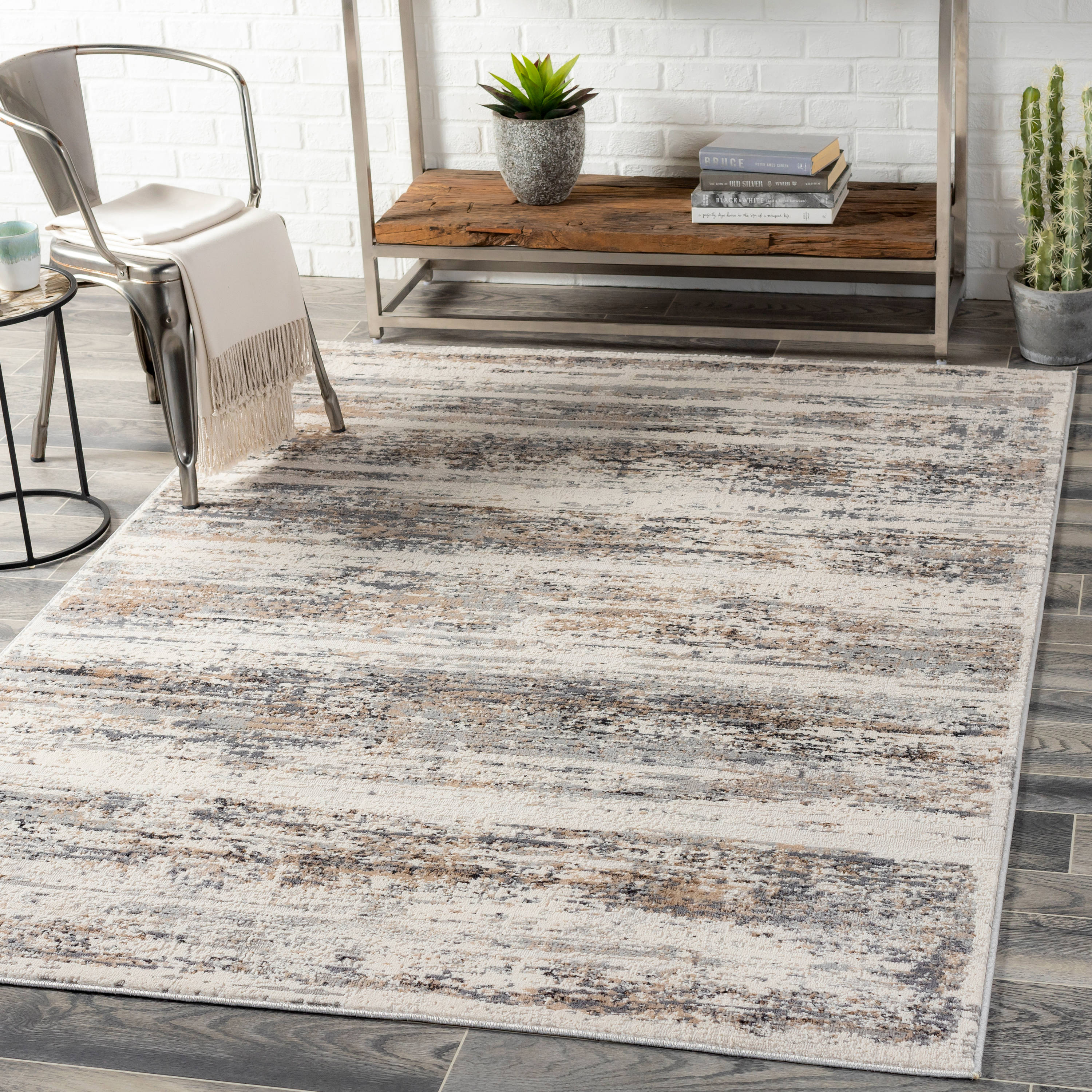Whitewash Abstract Rug Light Camel Industrial Rug Polyester Washable  Anti-Slip Backing Carpet for Living Room