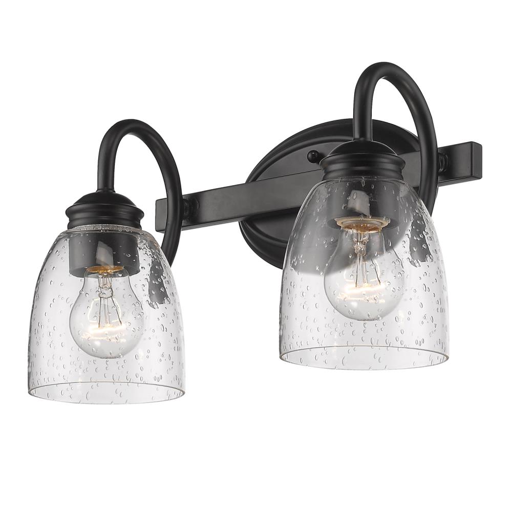 Matte Black and Pewter 2-Light Vanity Fixture with Seeded Glass