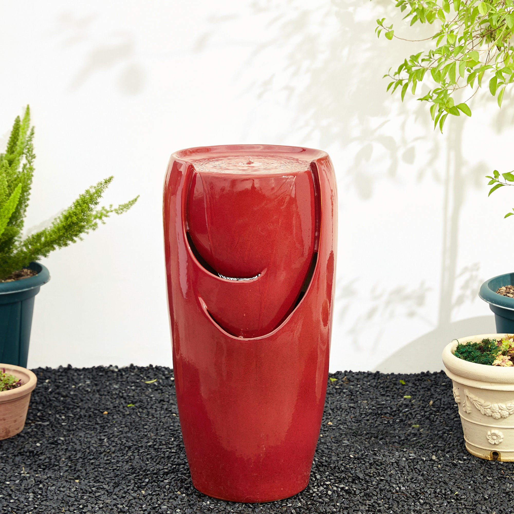 Glitzhome 2007300041 29.25-in H Ceramic Outdoor Fountain Statue Pump Included