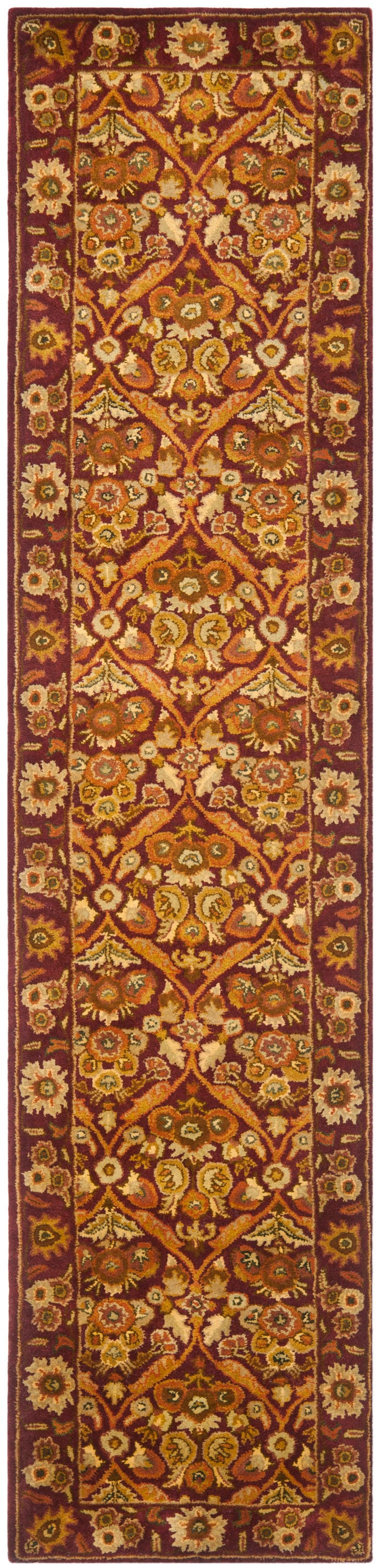 Safavieh AT51A-210 Antiquity Muska 2 x 10 (ft) Tufted Wool Wine/Gold Rectangular Indoor Floral/Botanical Vintage Runner rug