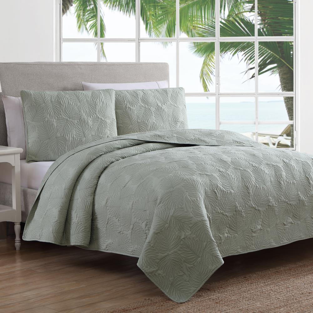 Estate Collection 104806 Leaf stitch 3 -Piece Green King Quilt Set