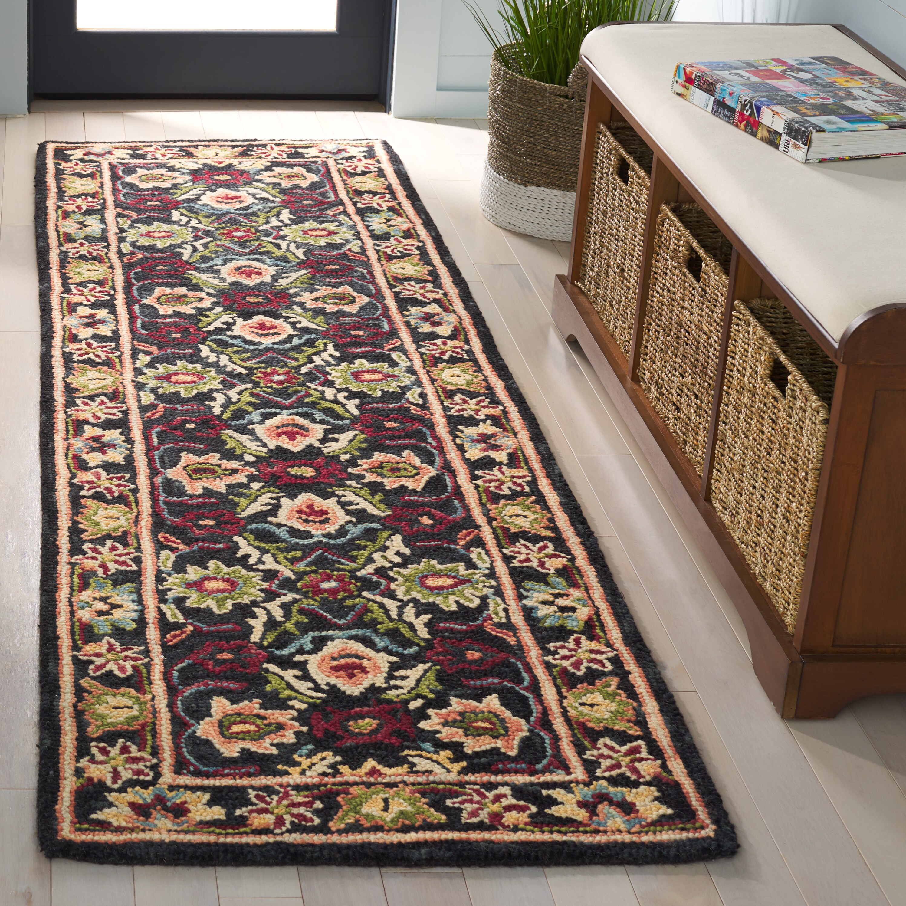  Blossom 691 Black/Ivory Traditional 2ft-3in x 8ft Runner Rug