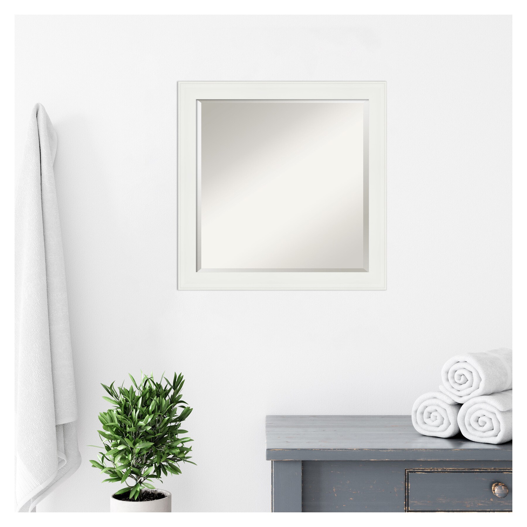 Vanity White Beveled Rectangular Bathroom Wall Mirror 30x30
