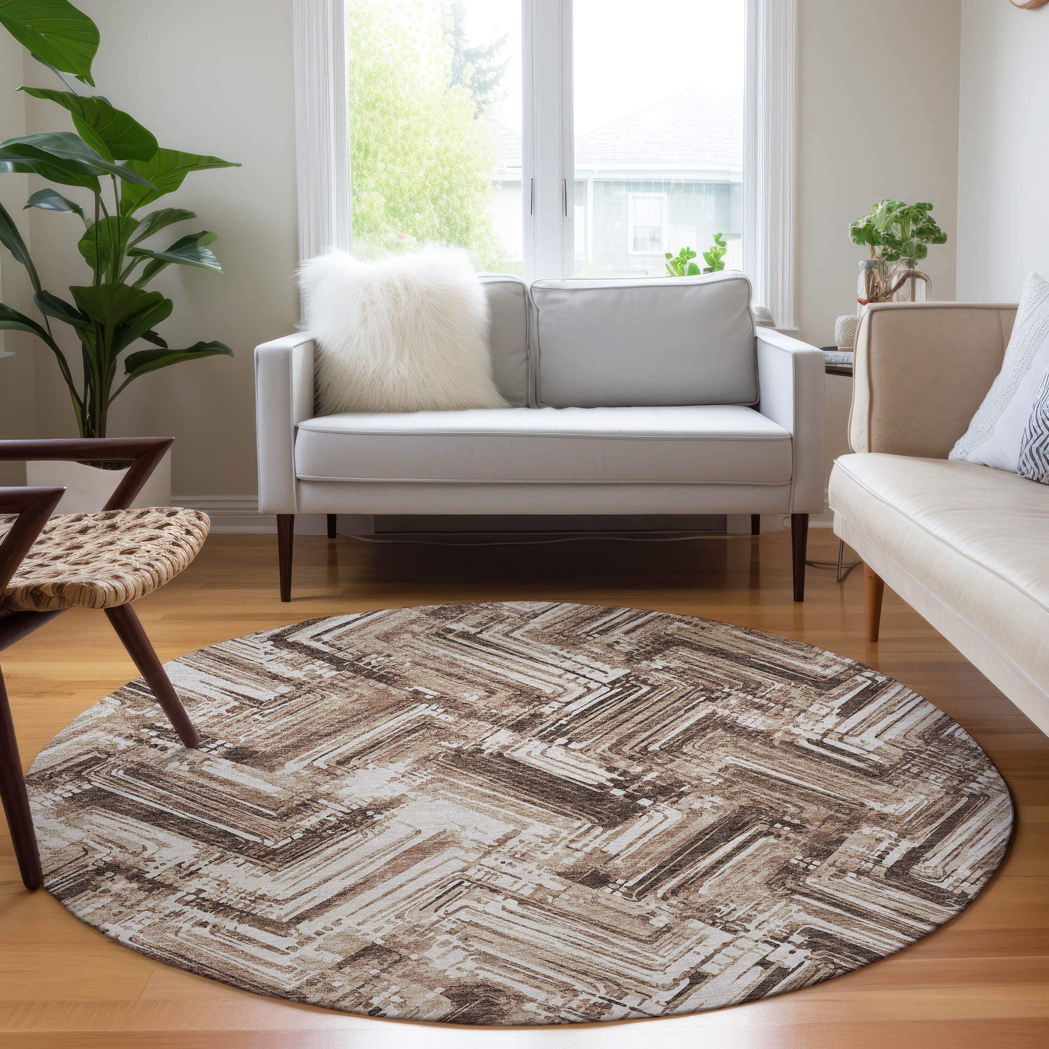 Addison Rugs ACN630BR8RO Chantille ACN630BR 8 x 8 (ft) Polyester Brown Round Indoor/Outdoor Geometric Machine washable Area rug