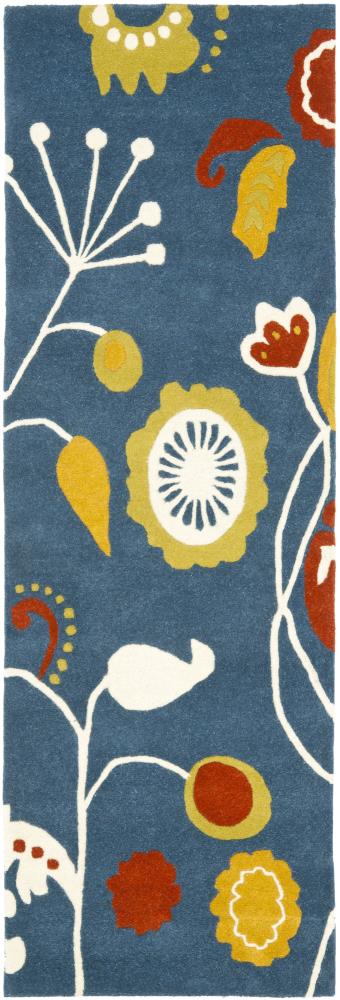 Safavieh SOH772B-28 Soho Vesti 2 x 8 (ft) Tufted Wool Dark Blue/Multi Rectangular Indoor Floral/Botanical Farmhouse/Cottage Runner rug