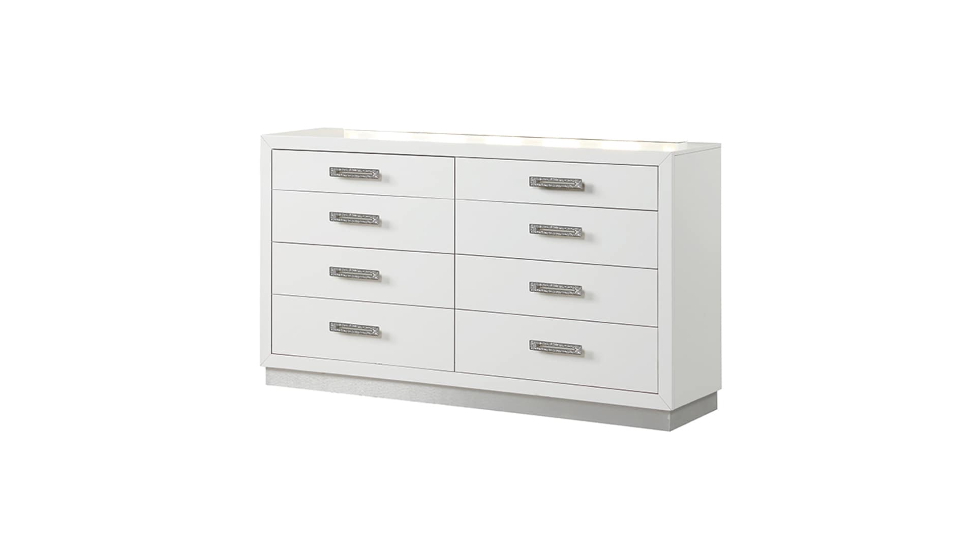 Milky White 8-Drawer Dresser with Mirror and Crystal Handles