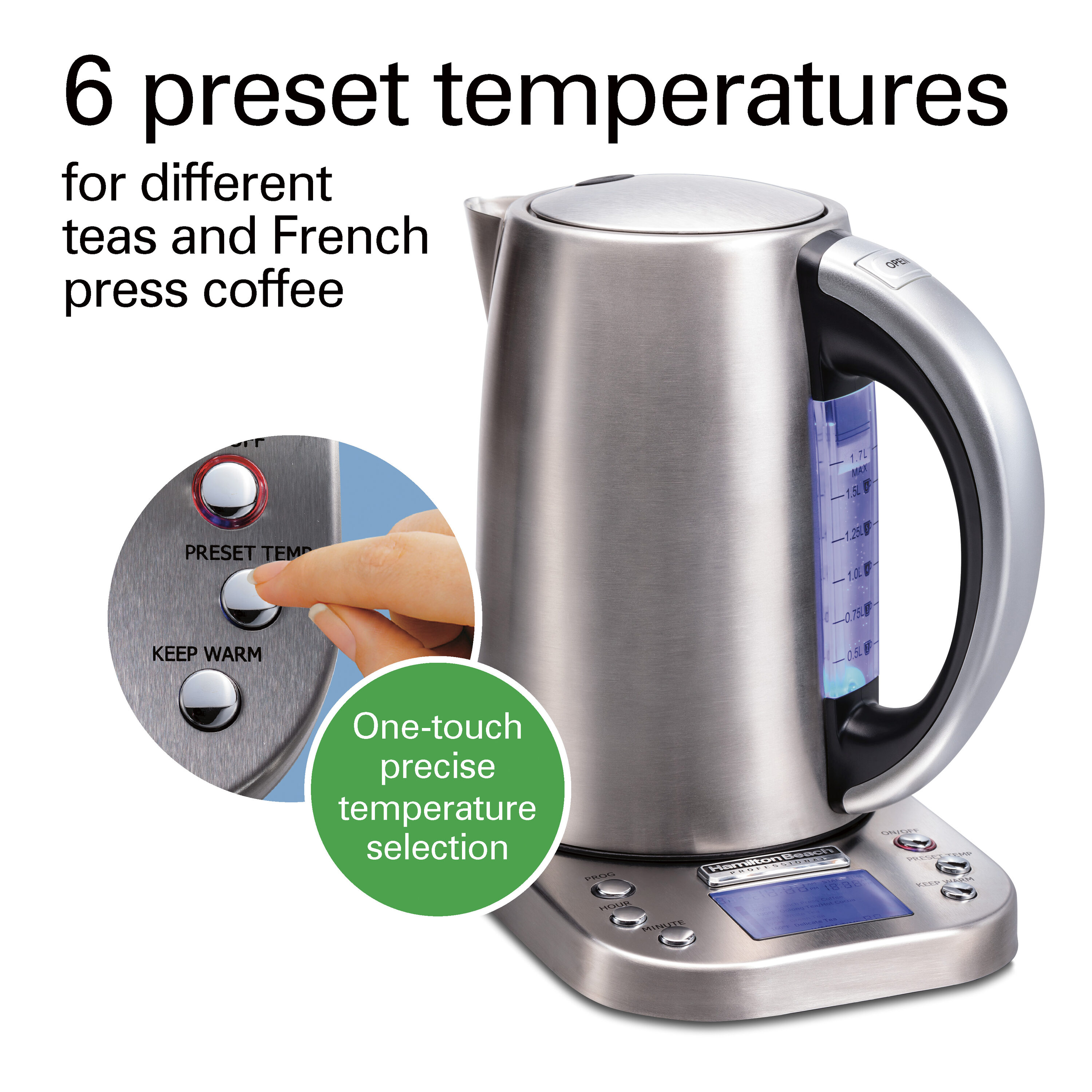 Proctor Silex 32oz Adjustable Temperature Hot Pot, Electric Kettle