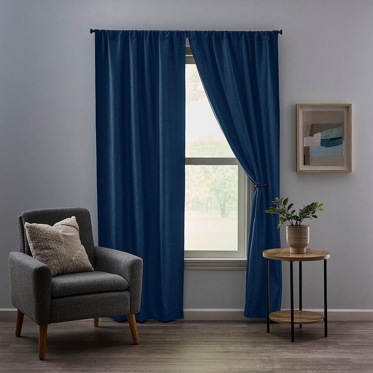 Style Selections YG202435-3 84-in Insignia Blue Blackout Rod pocket Curtain panel pair