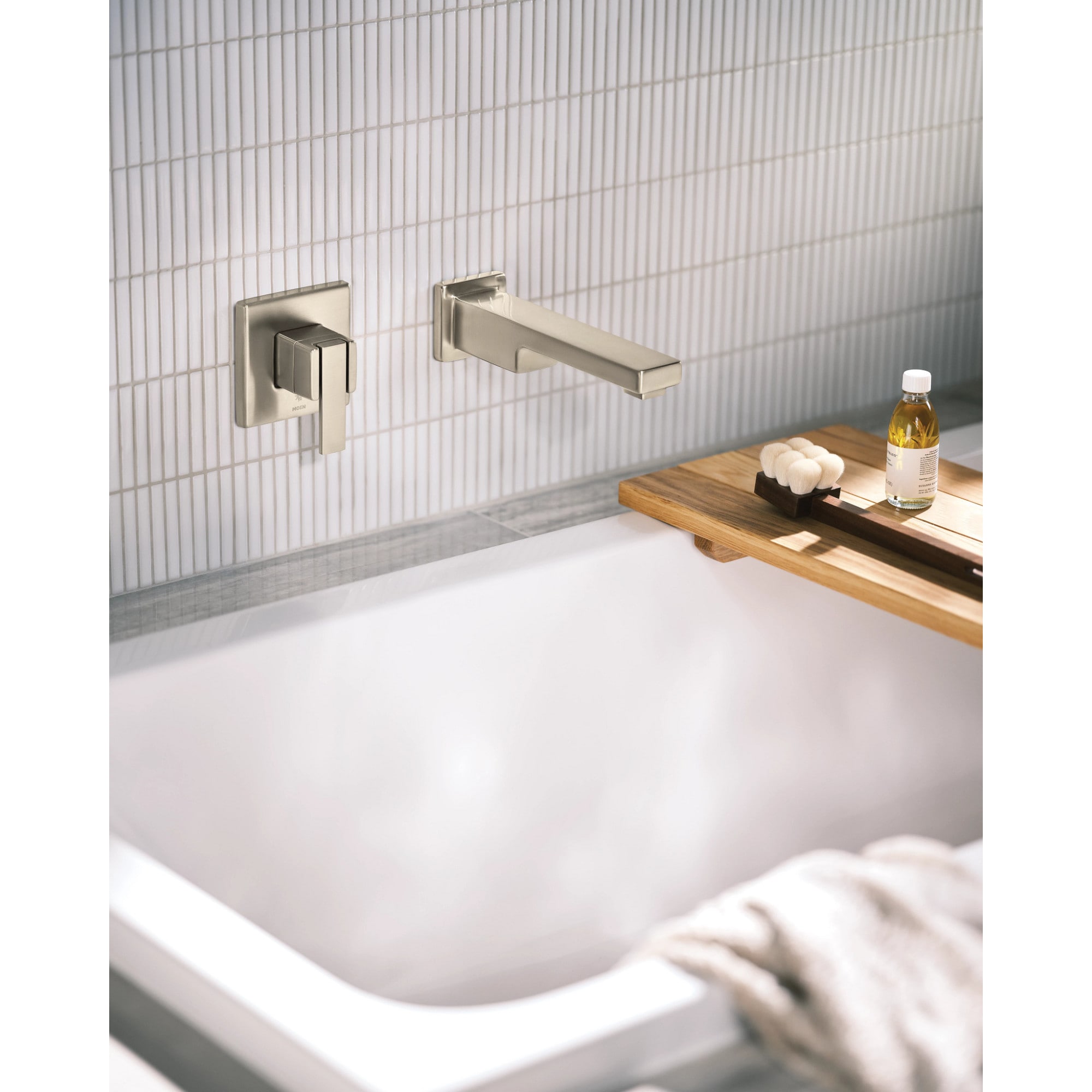 Sleek 90 Degree Brushed Nickel Wall-Mount Tub Filler with Single Handle