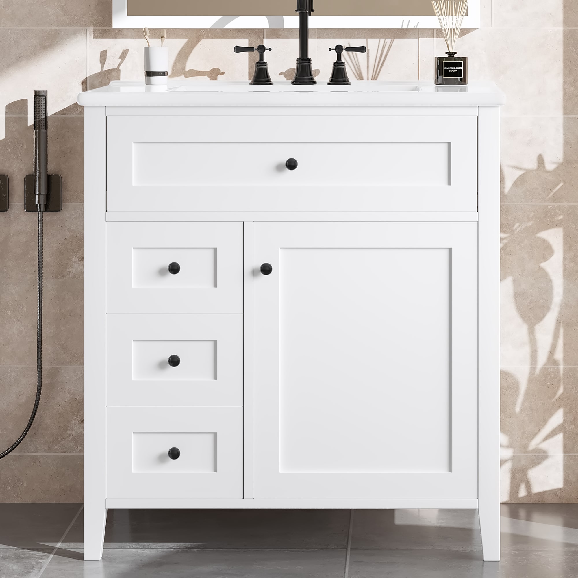 AAZJ Bathroom Vanities with Top 30-in White Undermount Single Sink Bathroom Vanity with White Ceramic Top