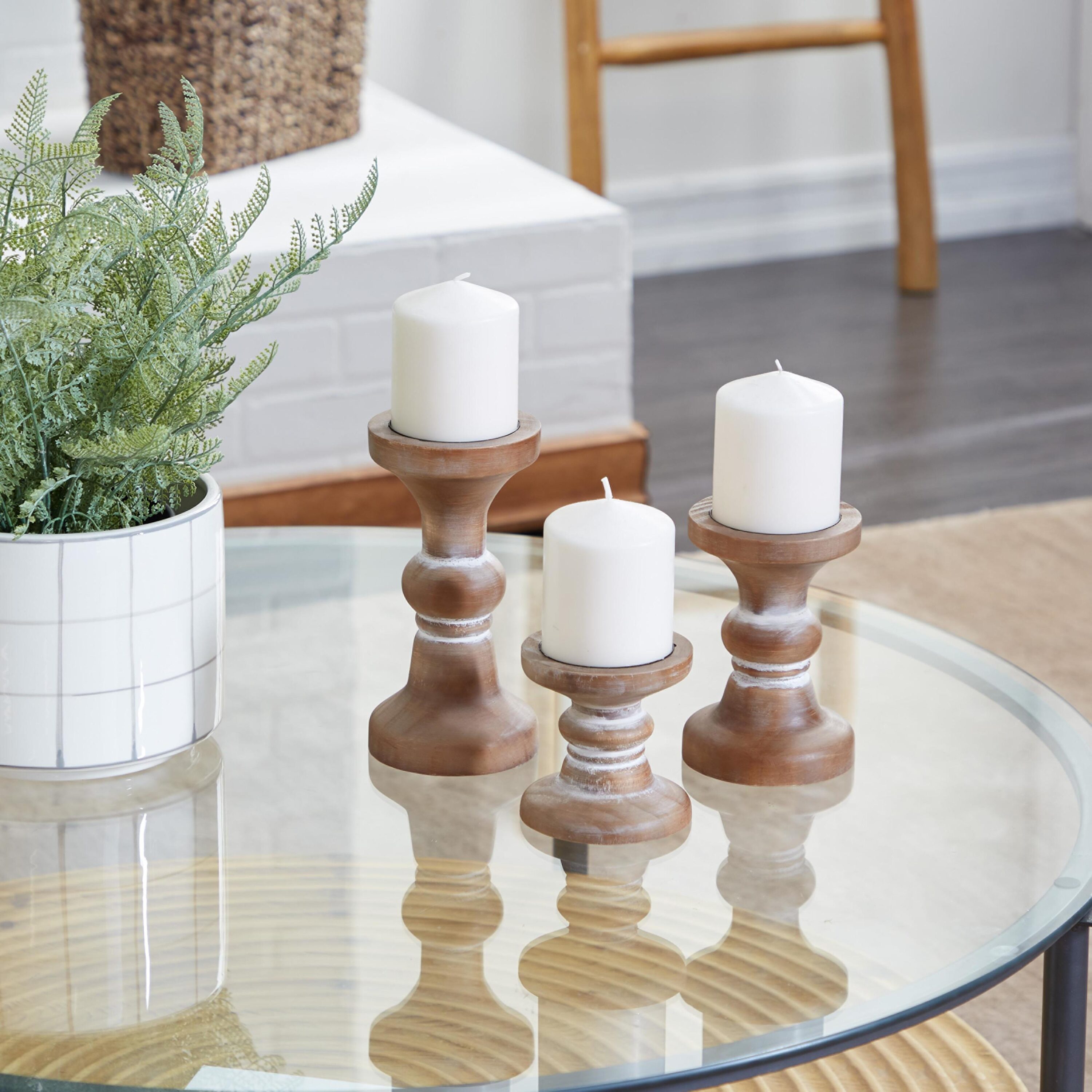 Grayson Lane 91852 3 Candle Wood Pillar Candle Holder