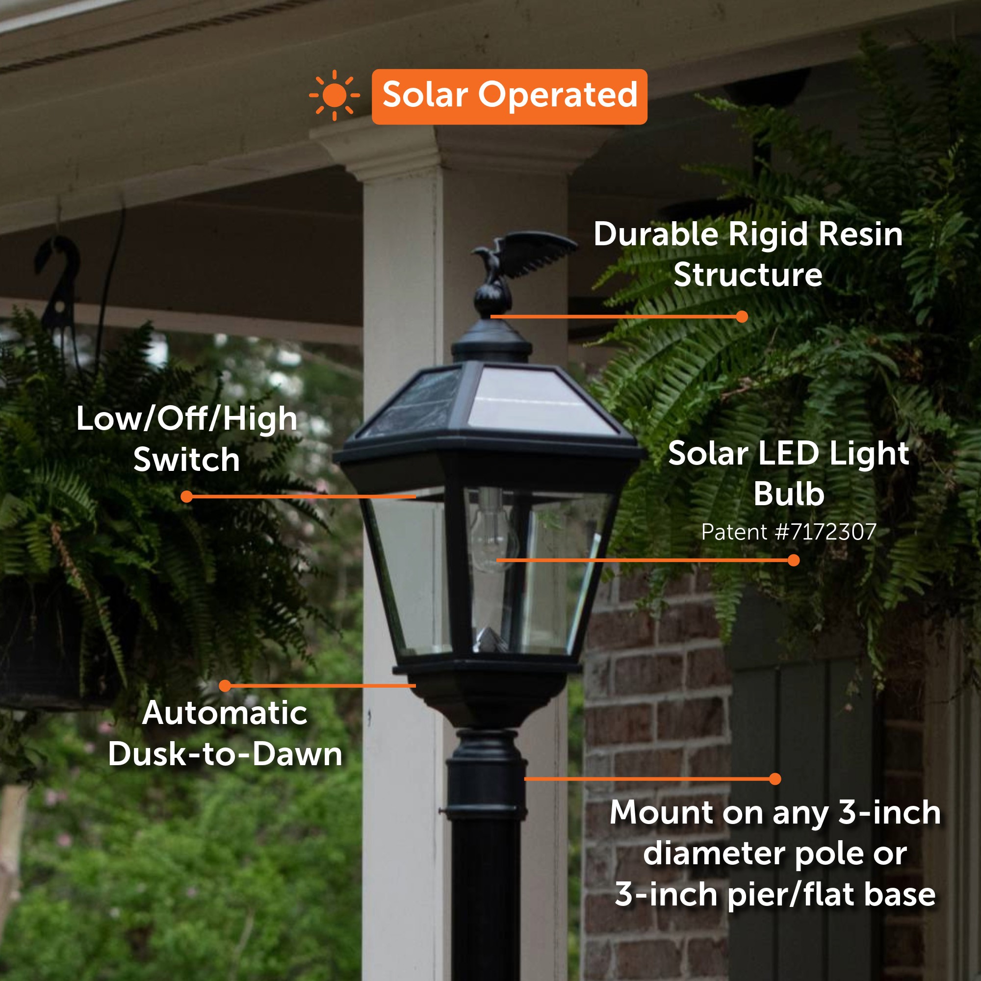 Imperial Black Aluminum Solar Lamp Post with Clear Glass